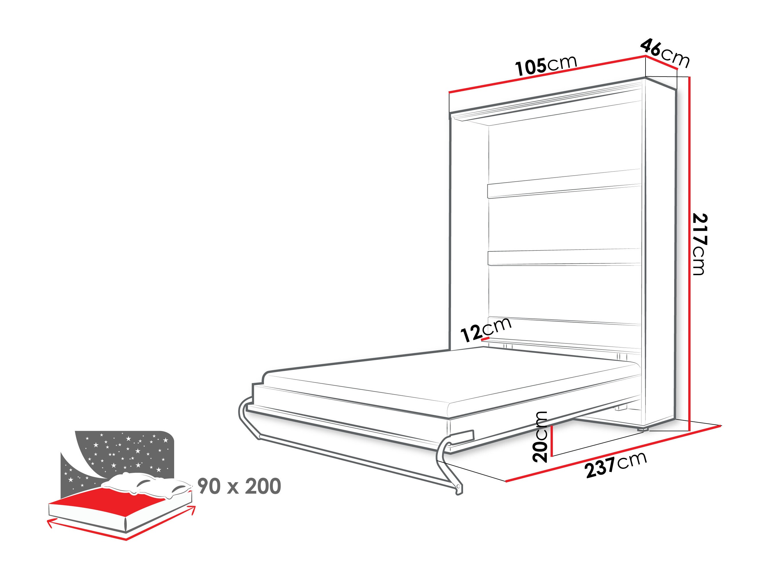 Lit escamotable Concept Pro Lenart III (Blanc + Blanc brillant)