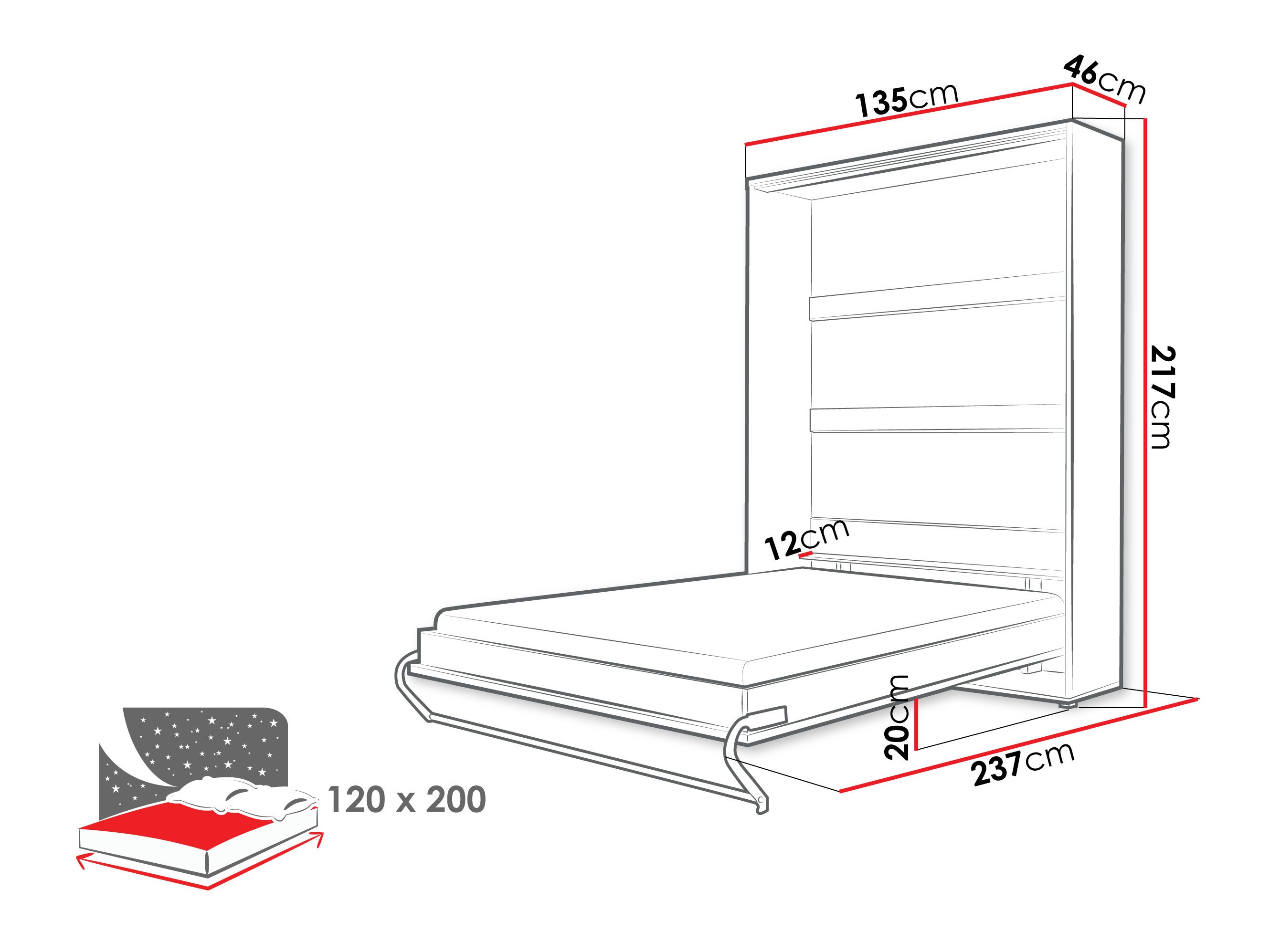 Lit escamotable Concept Pro Lenart III (Blanc + Blanc brillant)