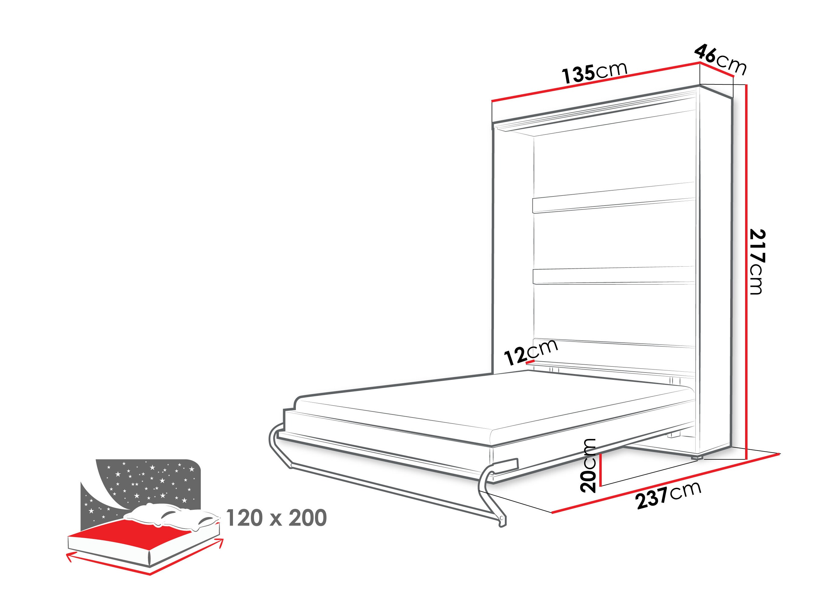 Lit escamotable Concept Pro Lenart III (Blanc + Blanc brillant)