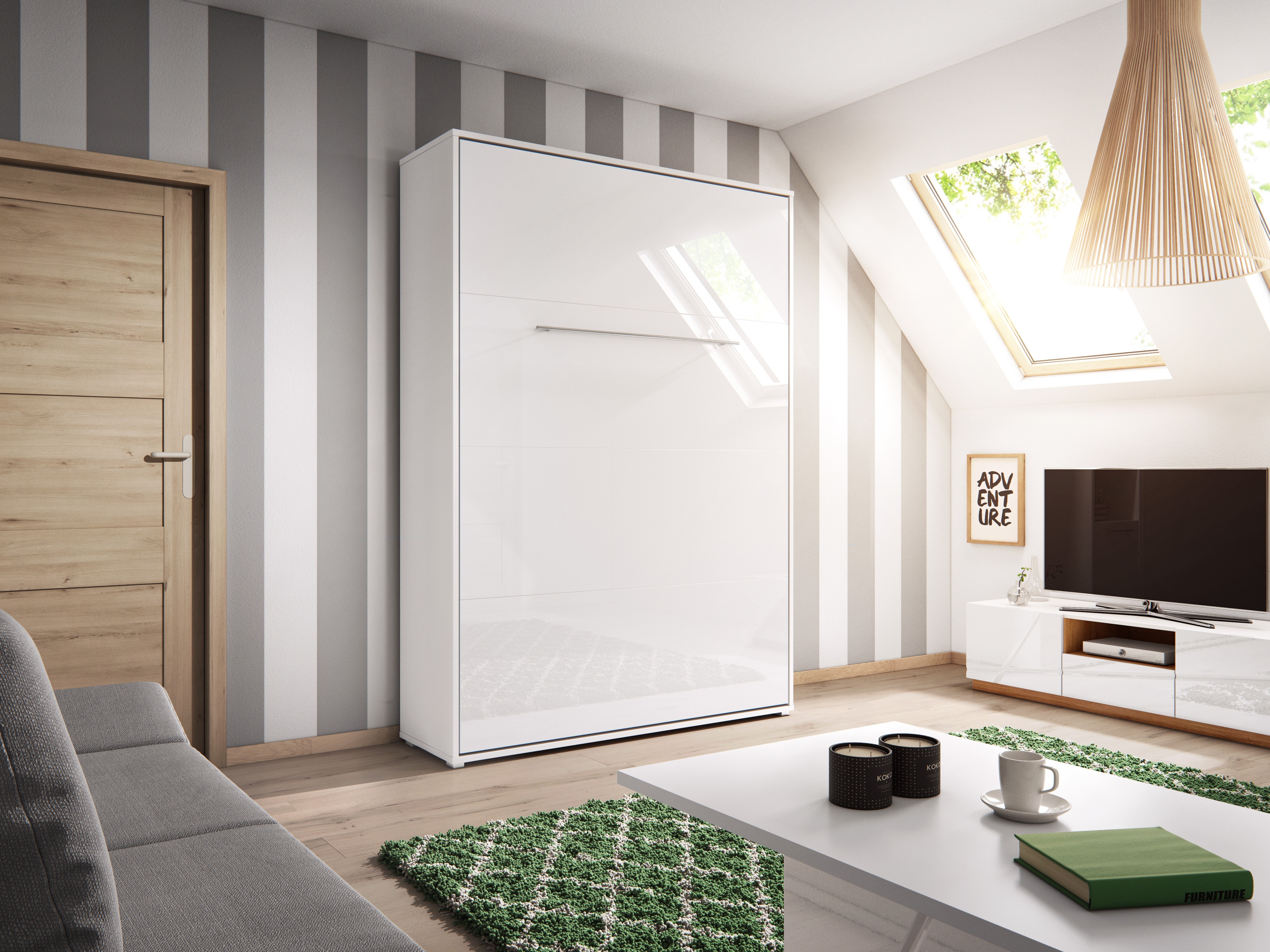 Lit escamotable Concept Pro Lenart III (Blanc + Blanc brillant)