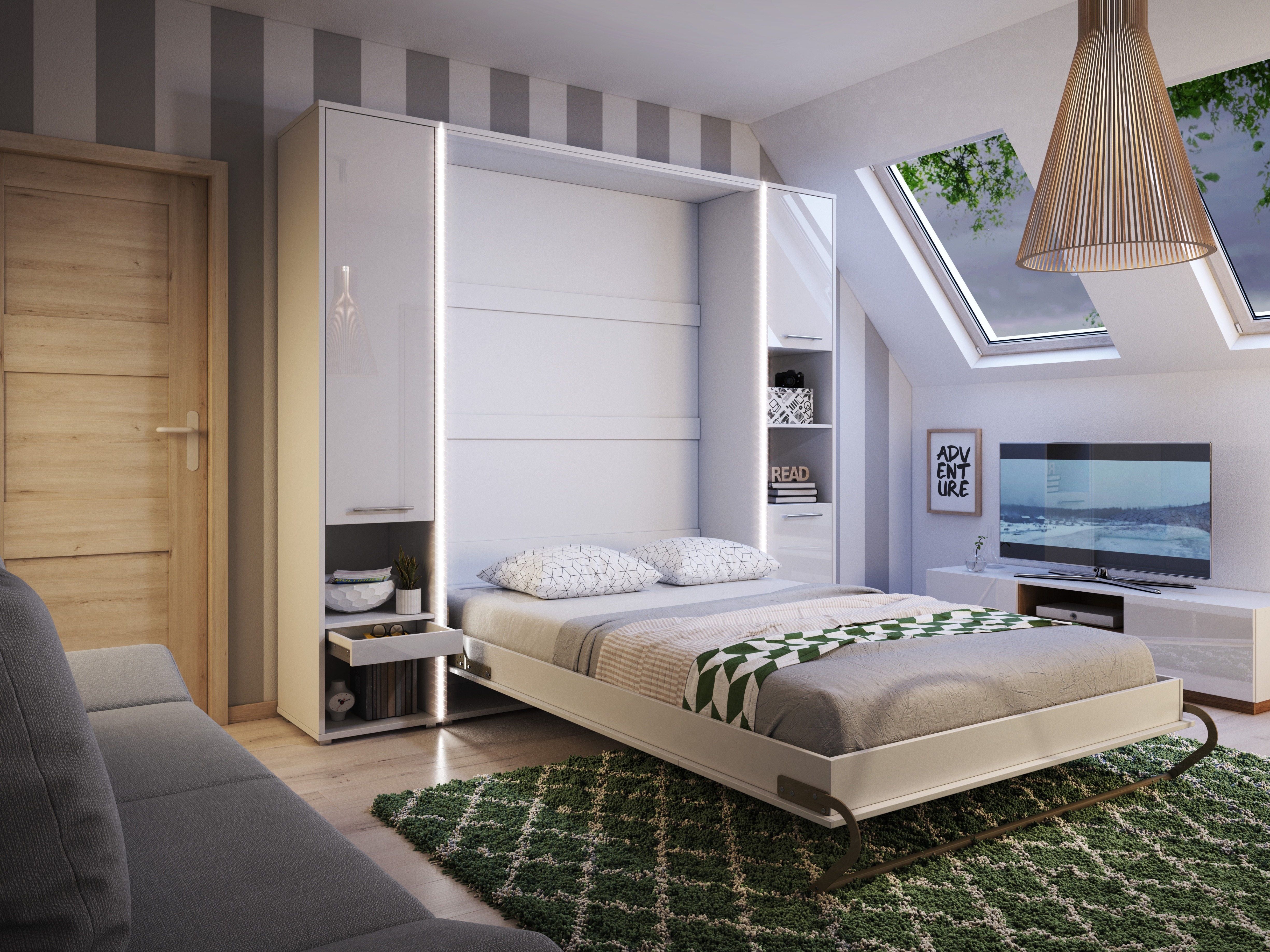 Lit escamotable Concept Pro Lenart III (Blanc + Blanc brillant)