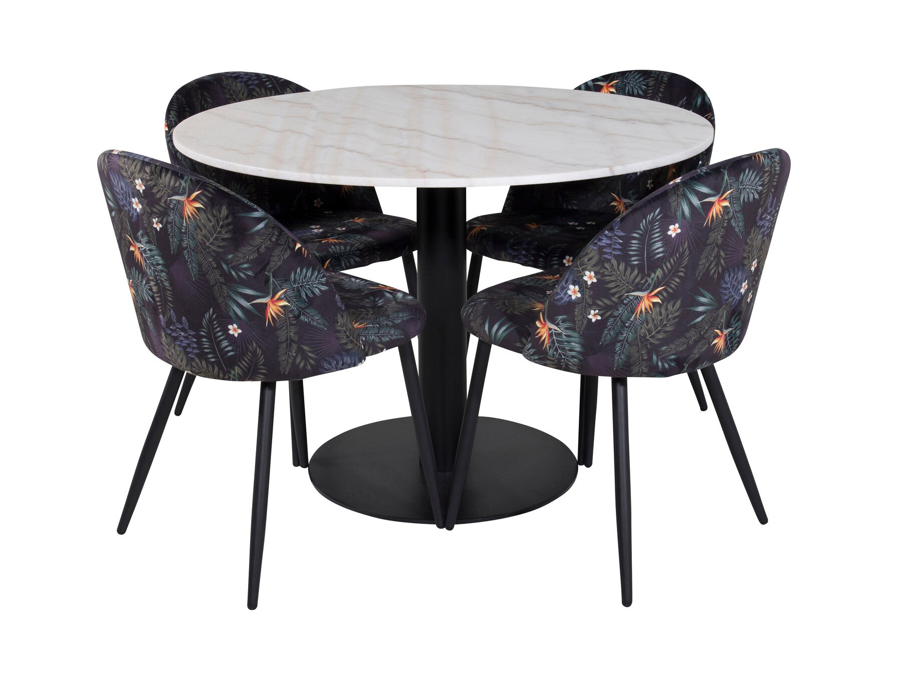 Salle à manger complète Dallas 2572 (Noir + Motif floral)