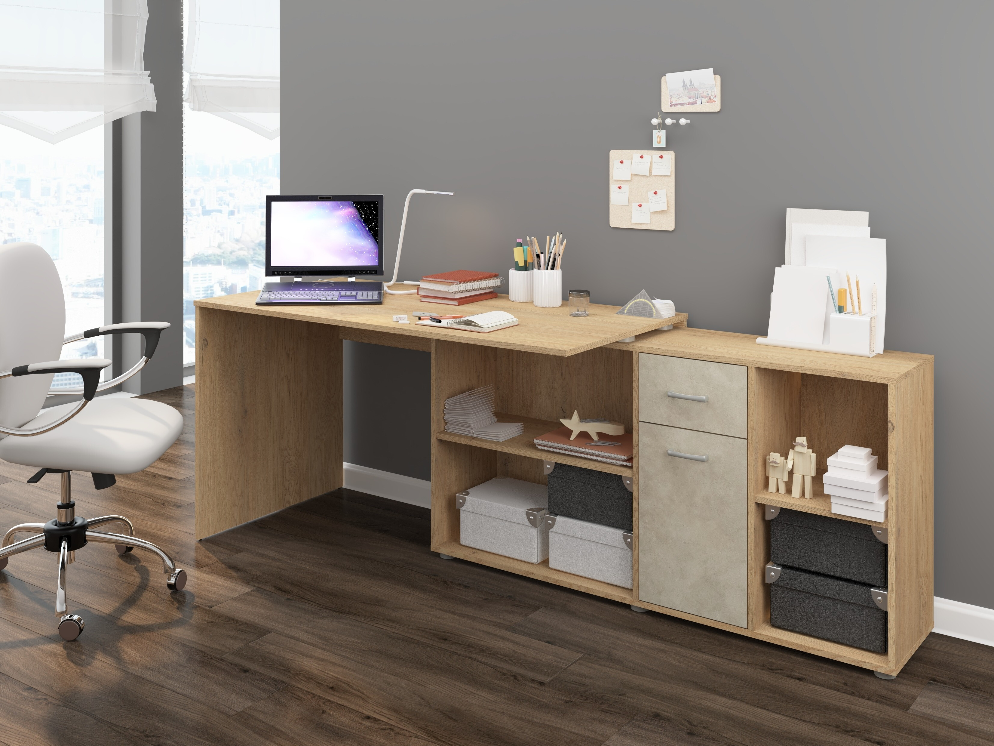 Bureau d'angle Gilroy 113 (Chêne Cremona + Beige)