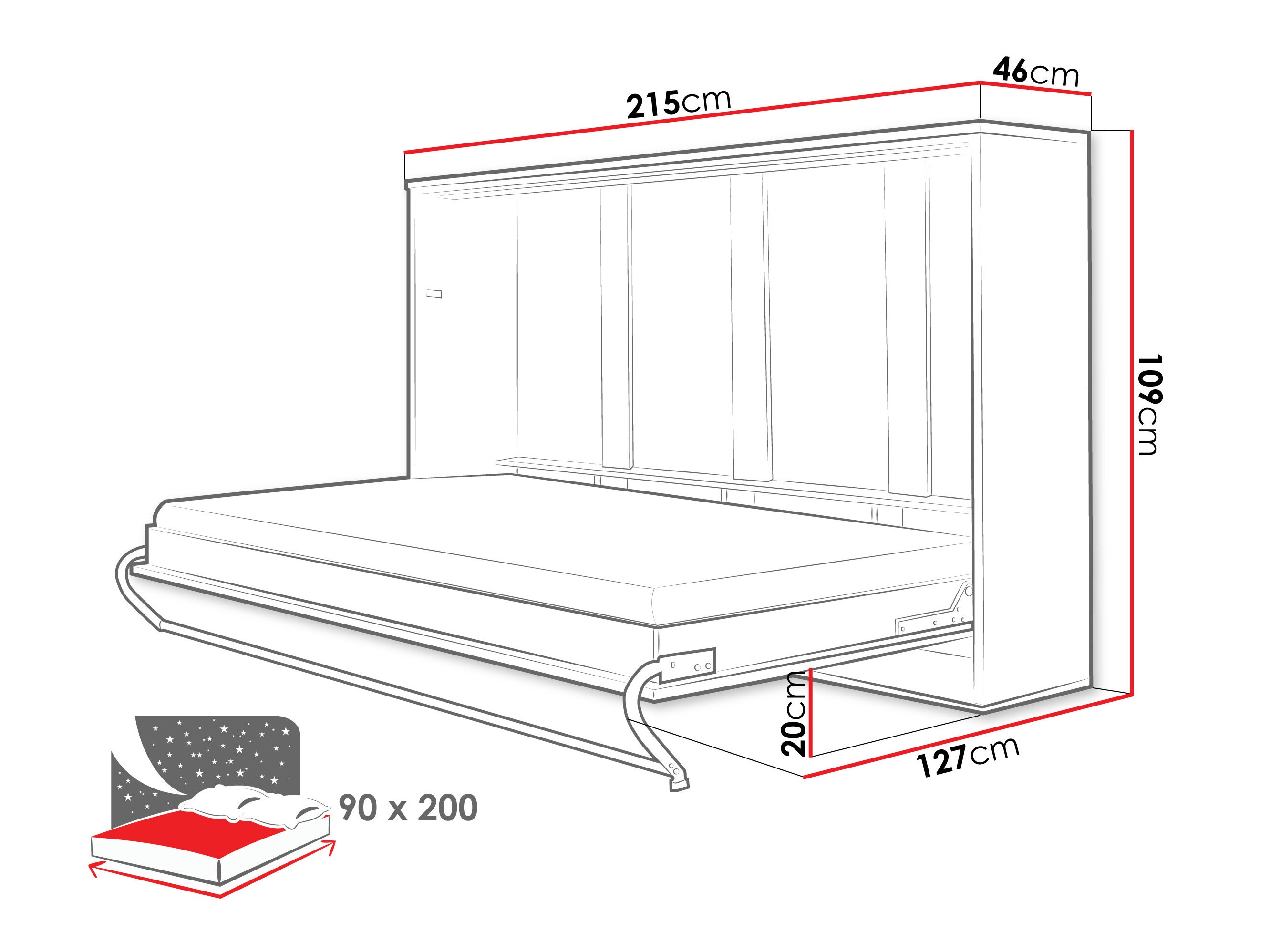 Lit escamotable Concept Pro Lenart IV (Blanc + Blanc brillant)