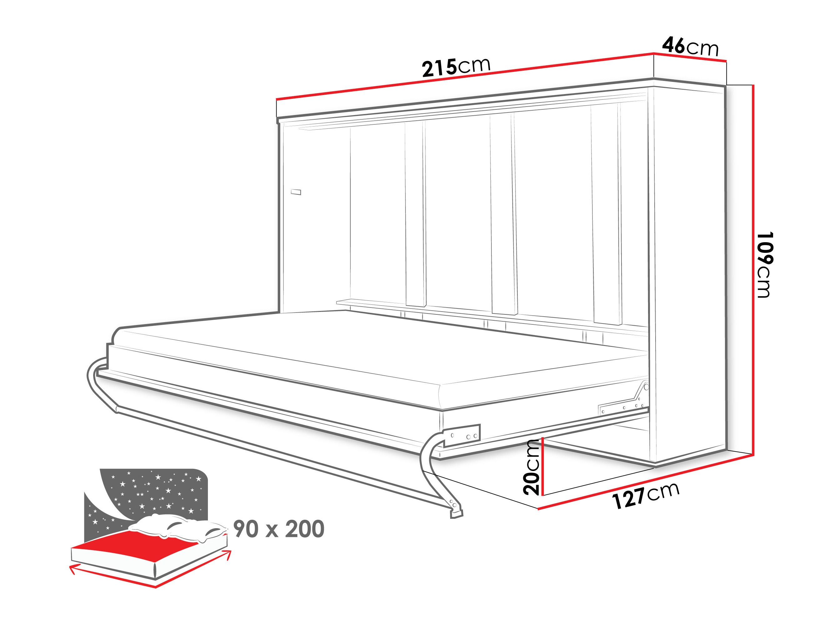 Lit escamotable Concept Pro Lenart IV (Blanc + Blanc brillant)