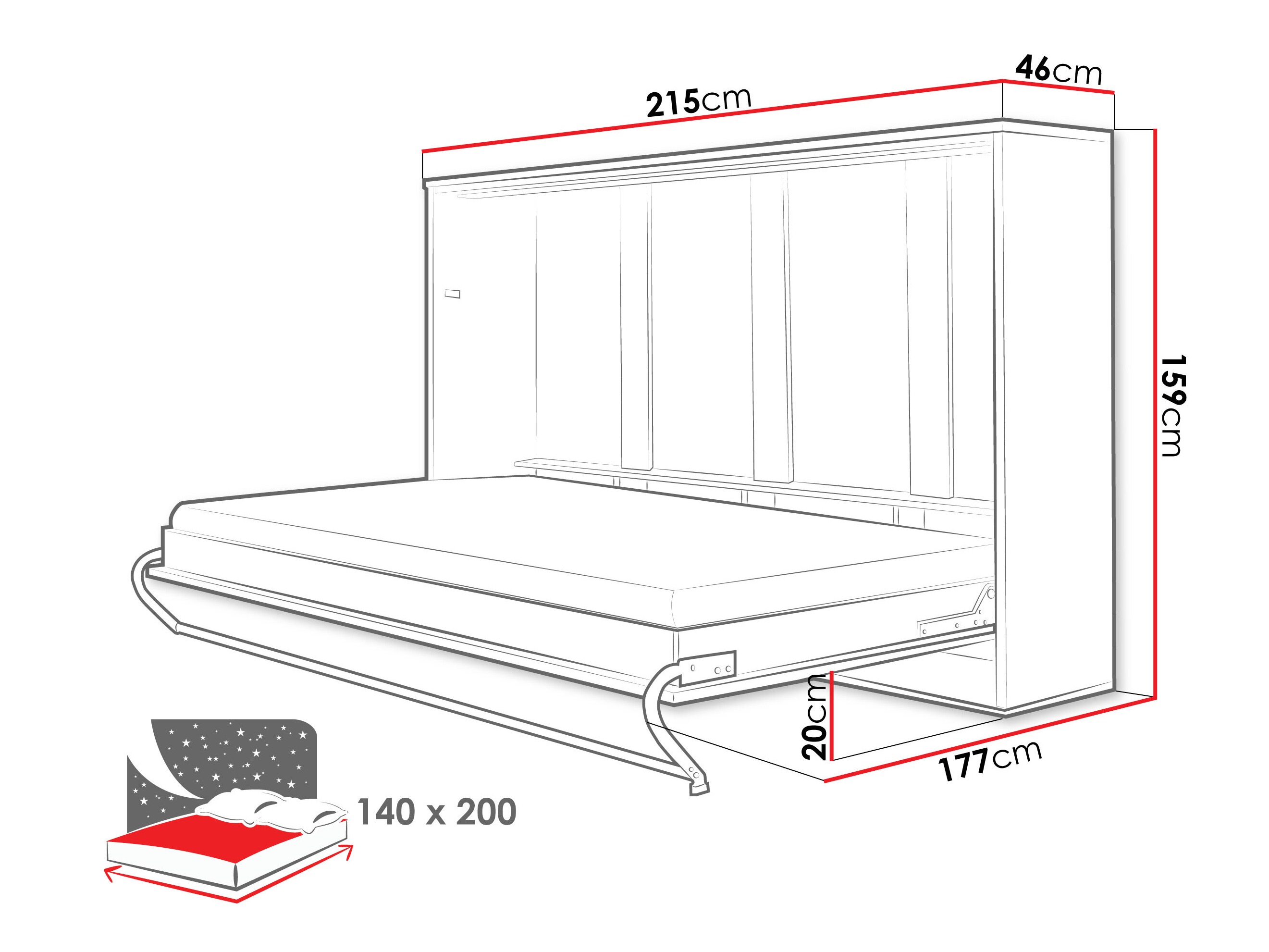 Lit escamotable Concept Pro Lenart IV (Blanc + Blanc brillant)