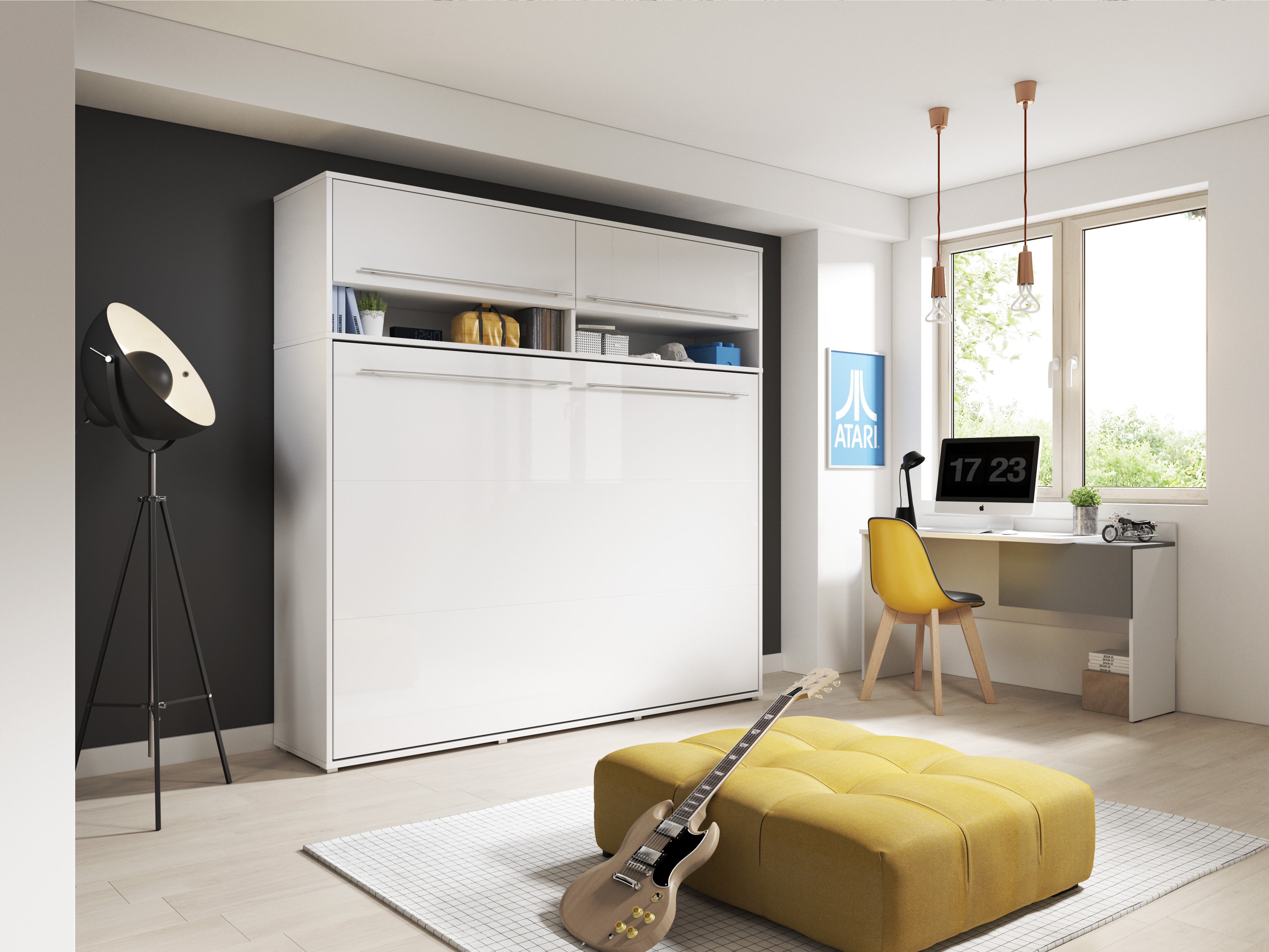 Lit escamotable Concept Pro Lenart IV (Blanc + Blanc brillant)
