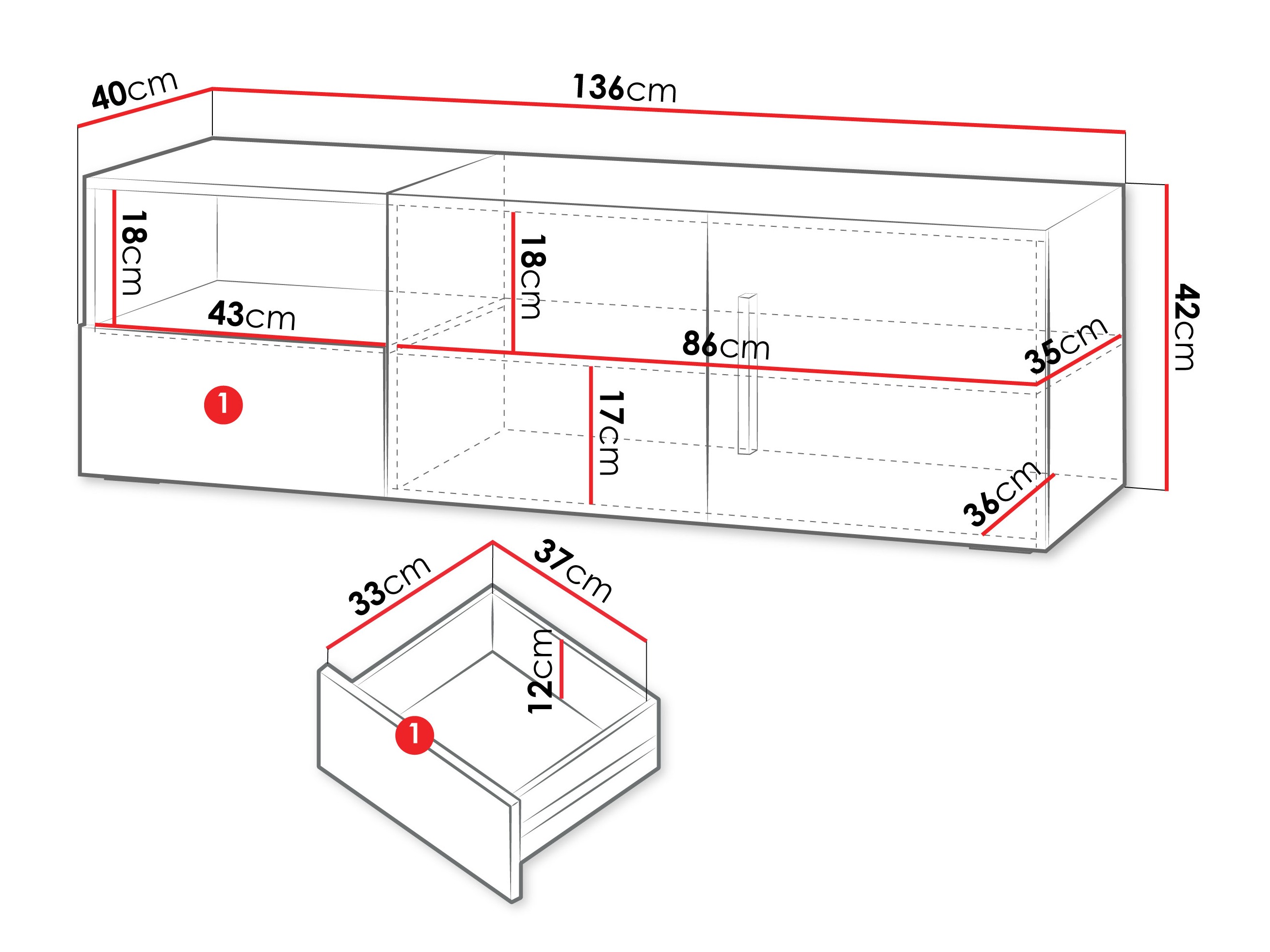 Meuble TV Etruva 108 (Cachemire + Chêne)