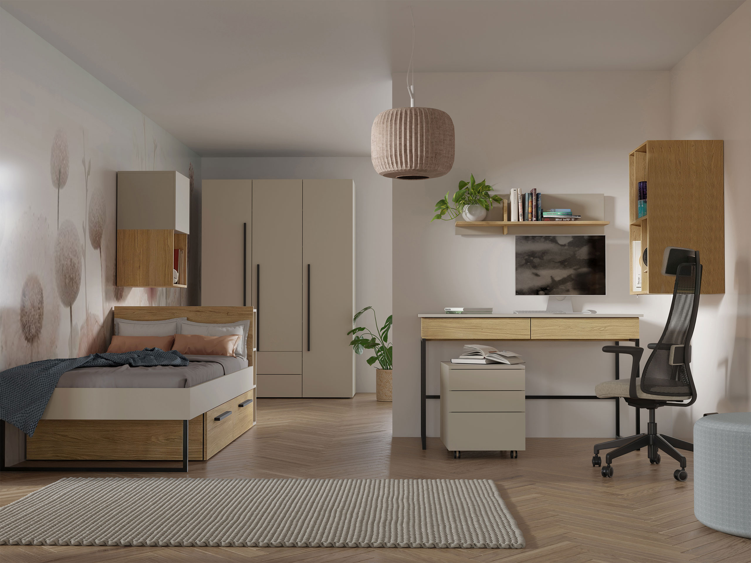 Chambre enfant complète Etruva 119 (Cachemire + Chêne)
