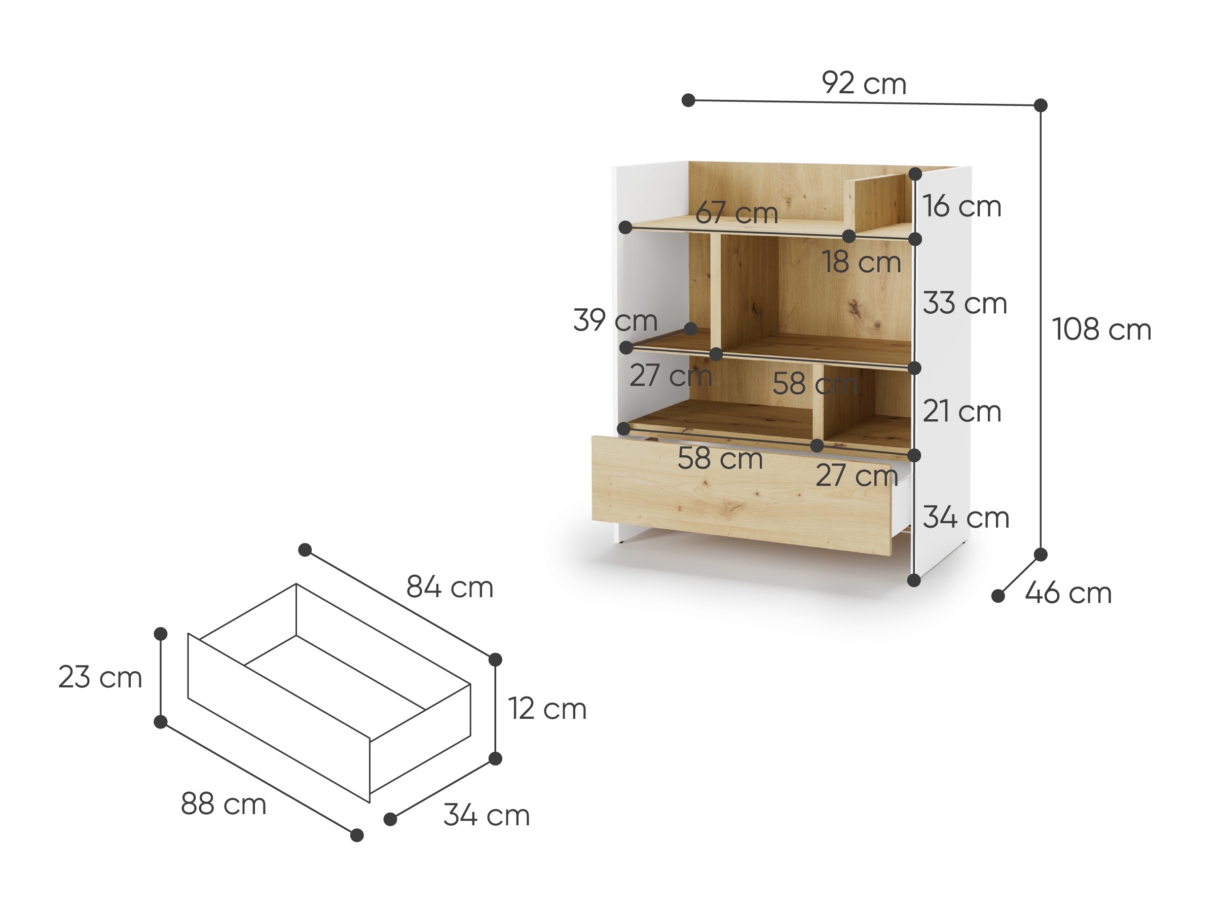 Étagère Concept Lenart VIII (Blanc + Chêne Artisan)