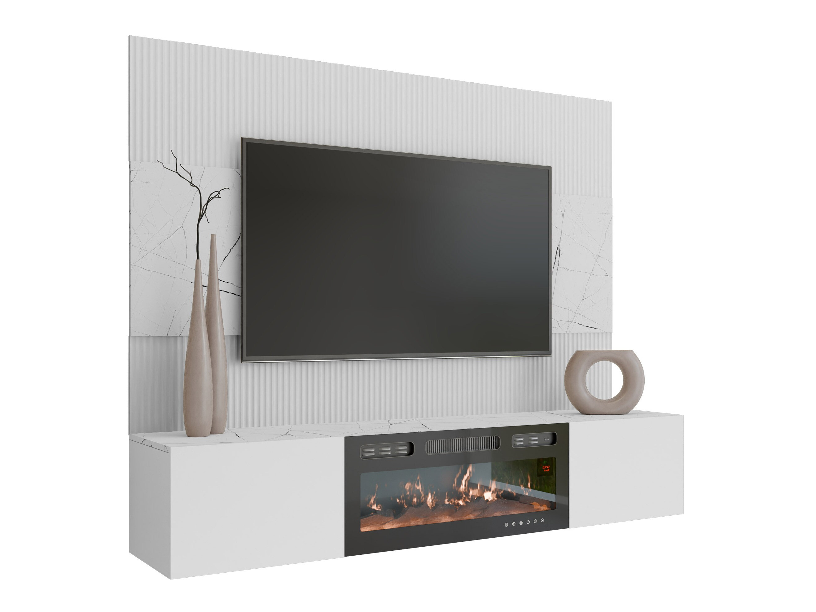 Ensemble de salon Comfivo Salix VII (Blanc + Marbre blanc)