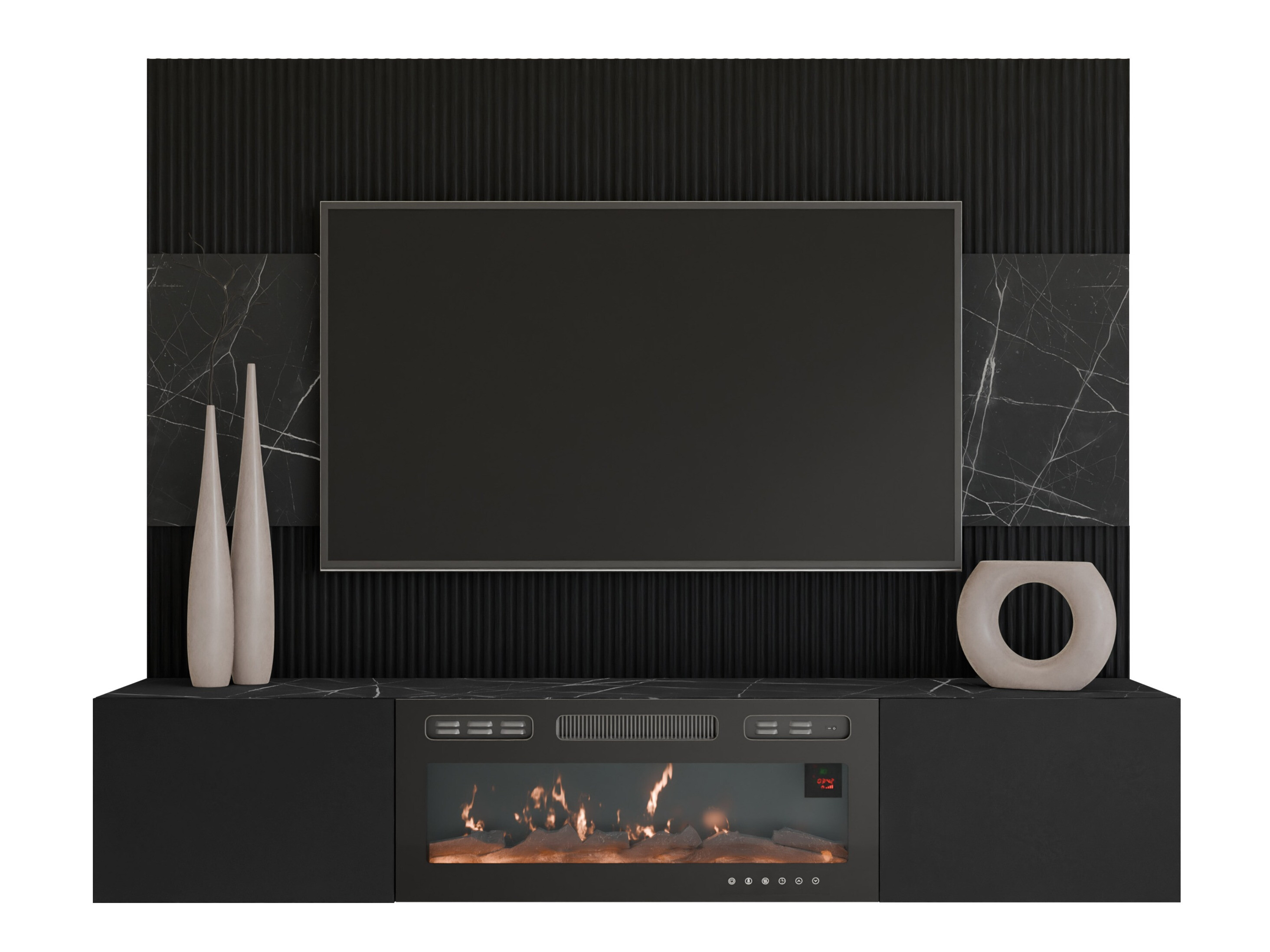 Ensemble de salon Comfivo Salix VII (Noir + Marbre noir)