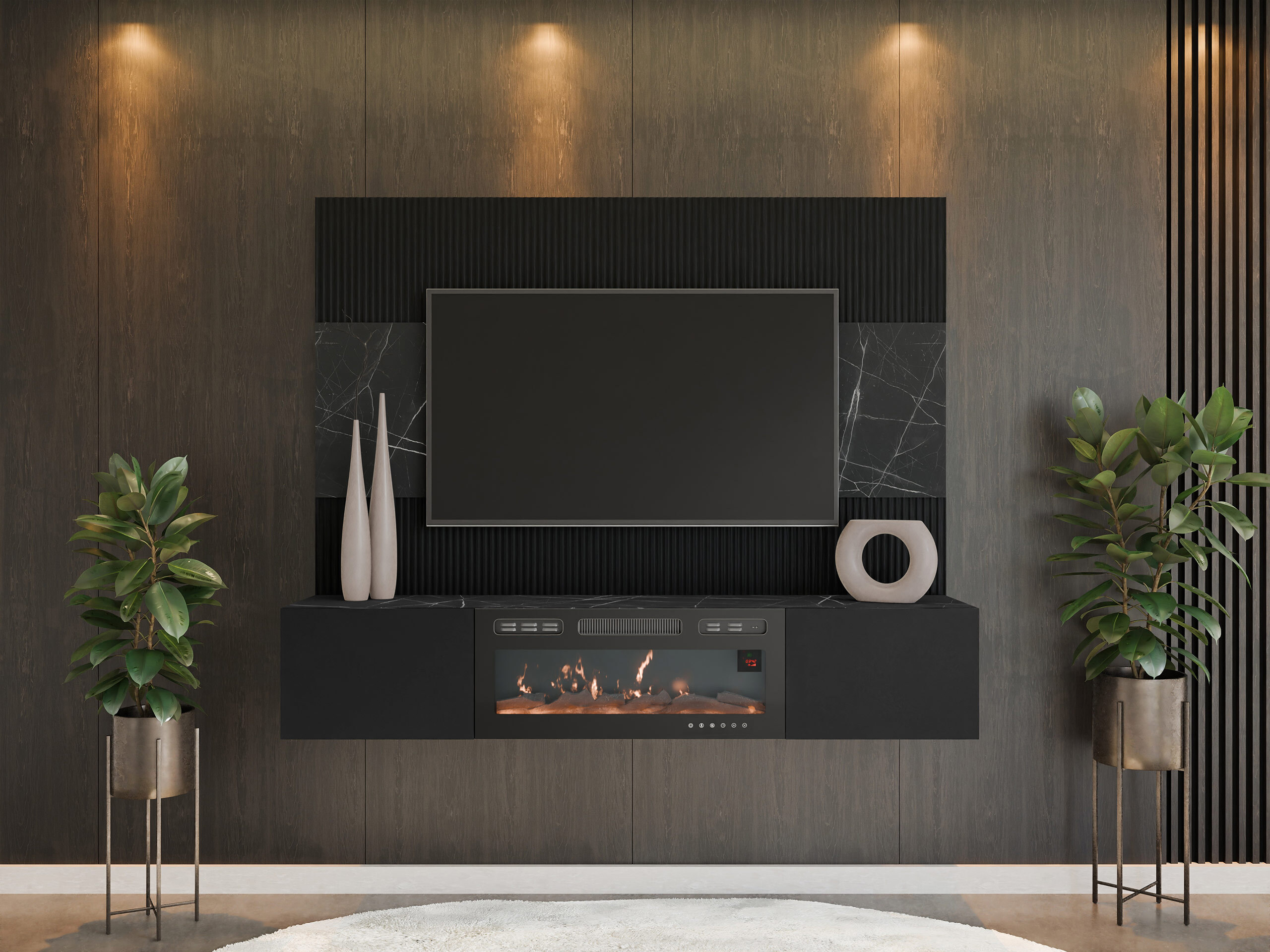 Ensemble de salon Comfivo Salix VII (Noir + Marbre noir)