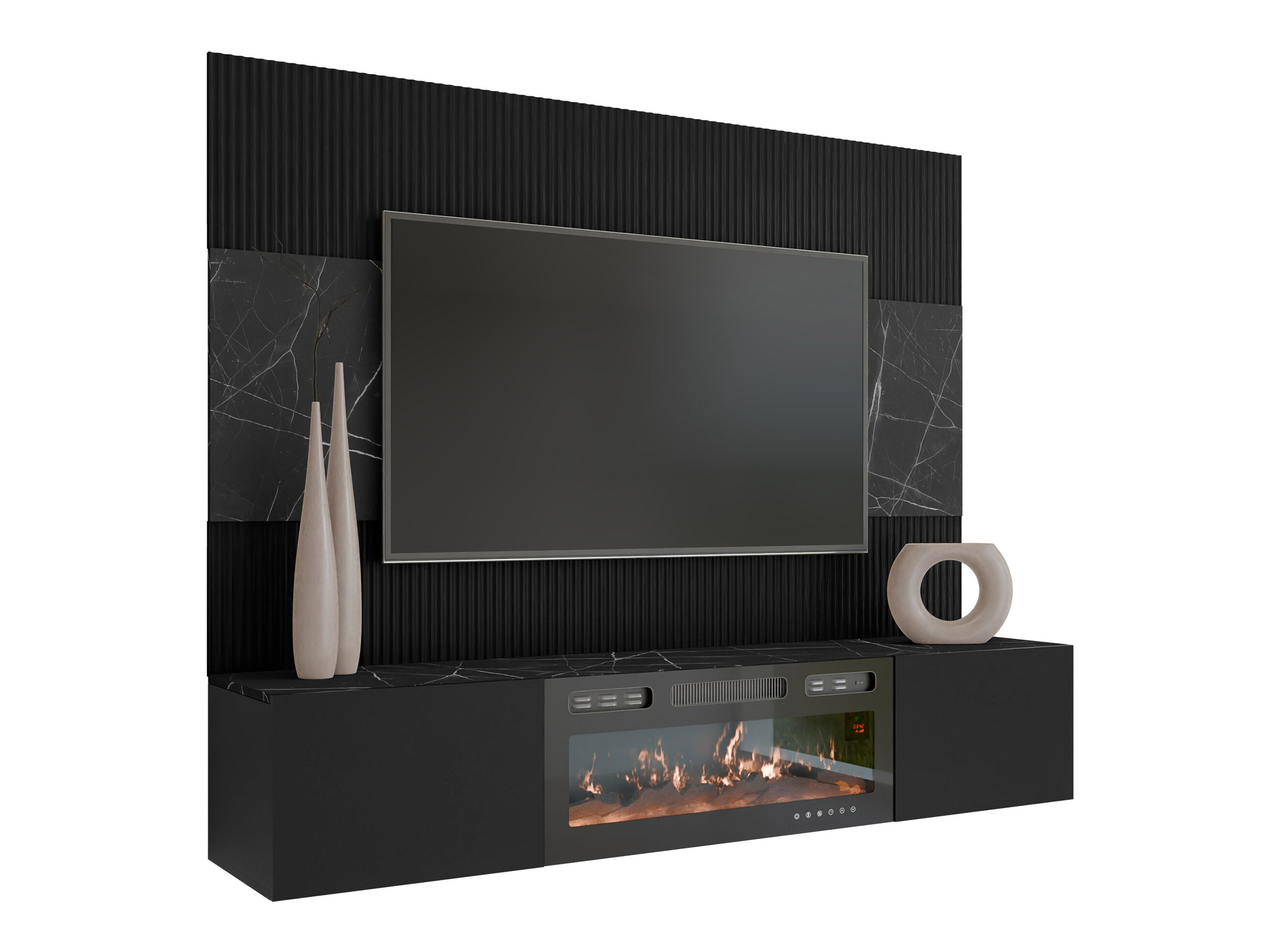 Ensemble de salon Comfivo Salix VII (Noir + Marbre noir)