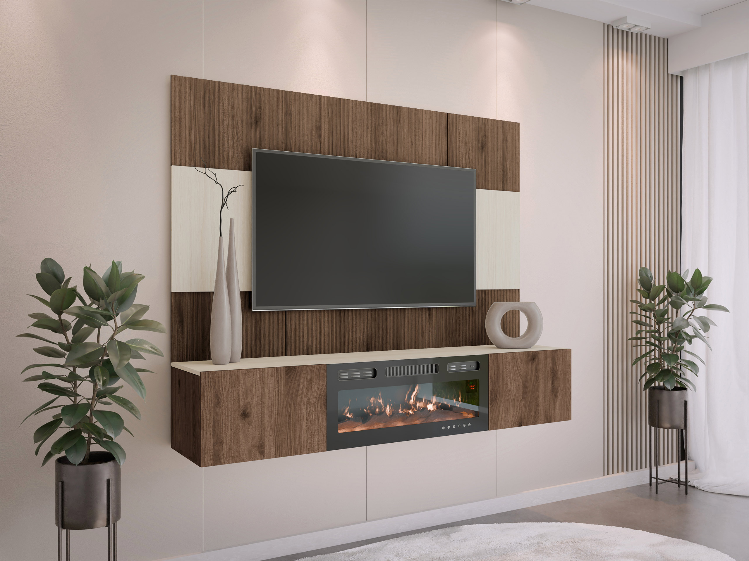 Ensemble de salon Comfivo Salix VII (Noyer + Clair Travertine)
