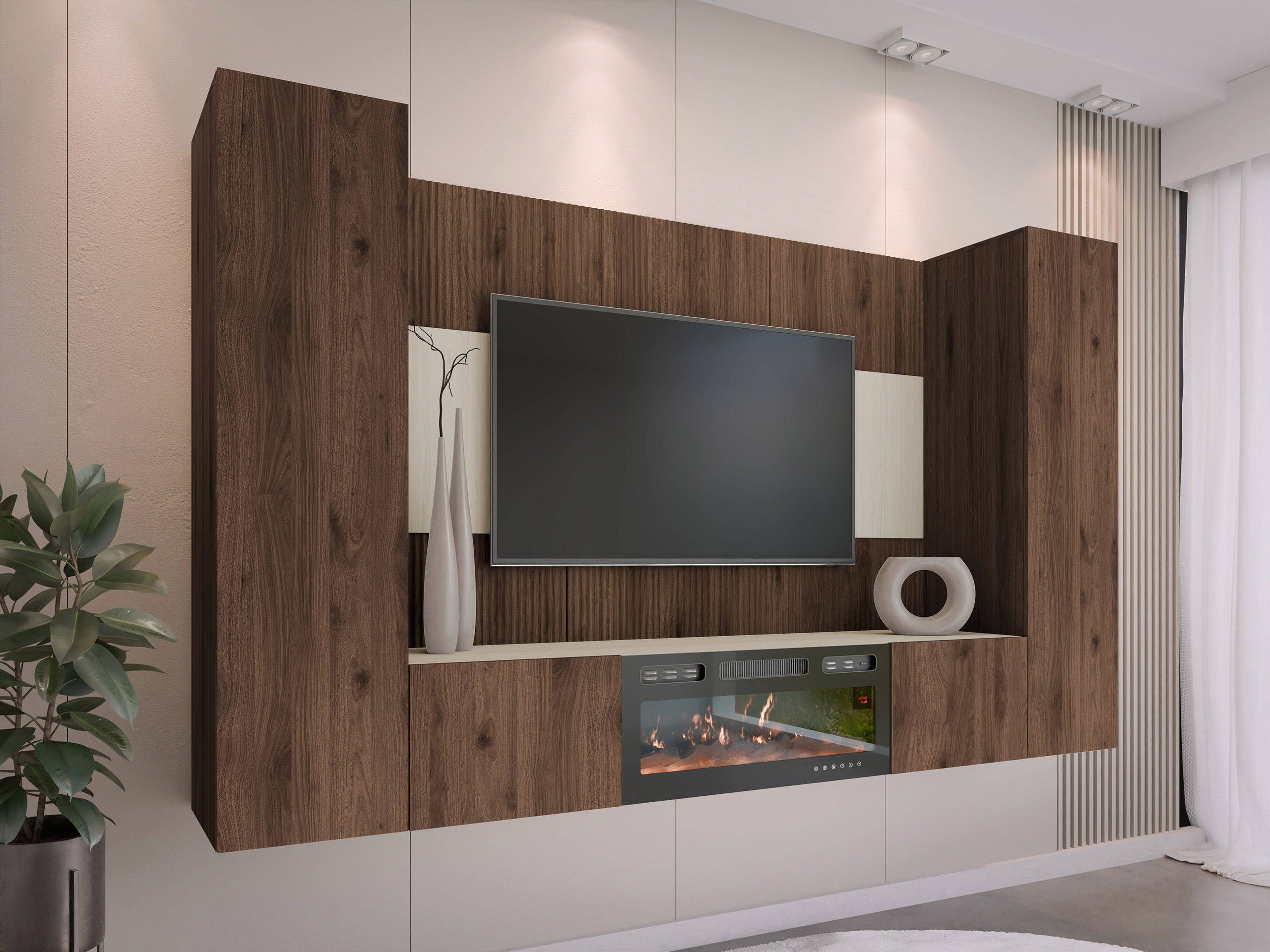 Ensemble de salon Comfivo Salix VIII (Noyer + Clair Travertine)