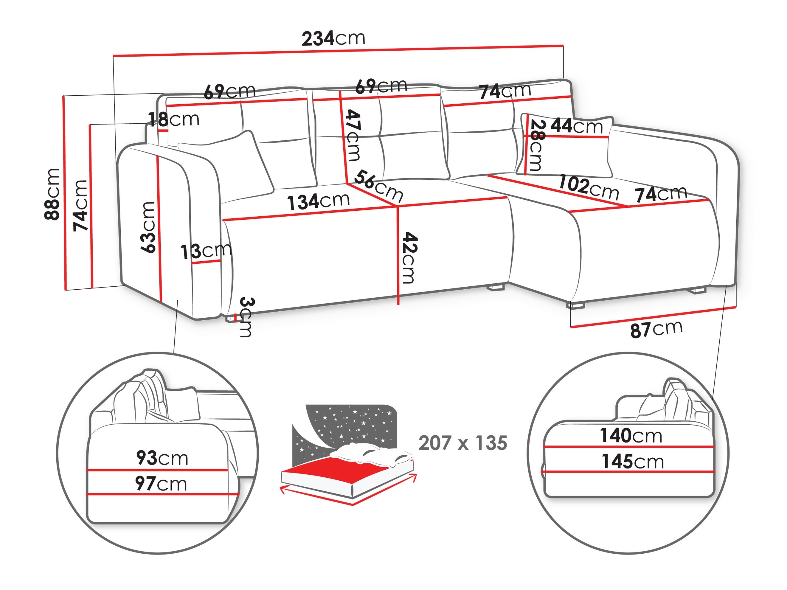 Canapé d'angle Delano 100 (Poso 135)