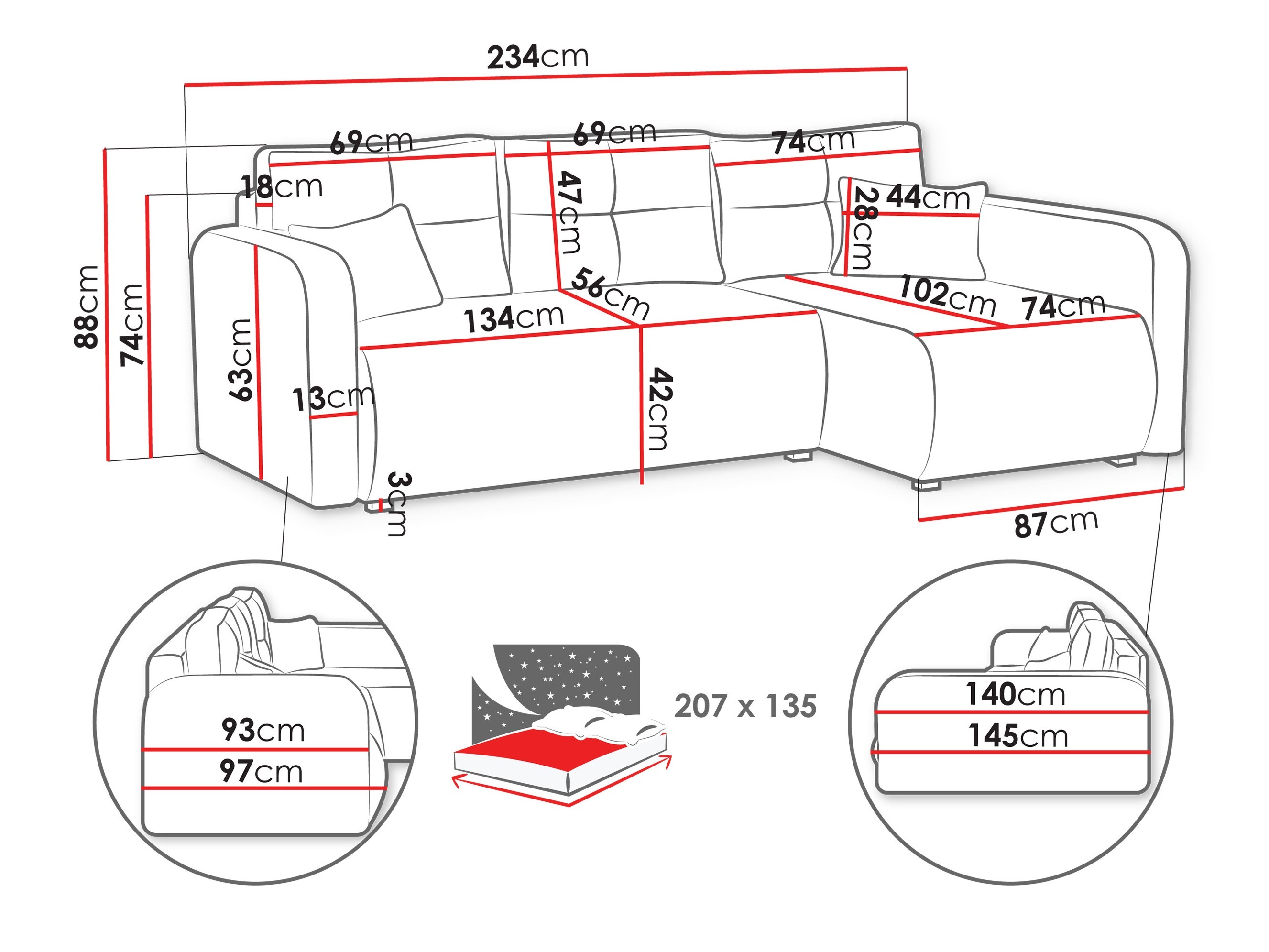 Canapé d'angle Delano 100 (Poso 135)