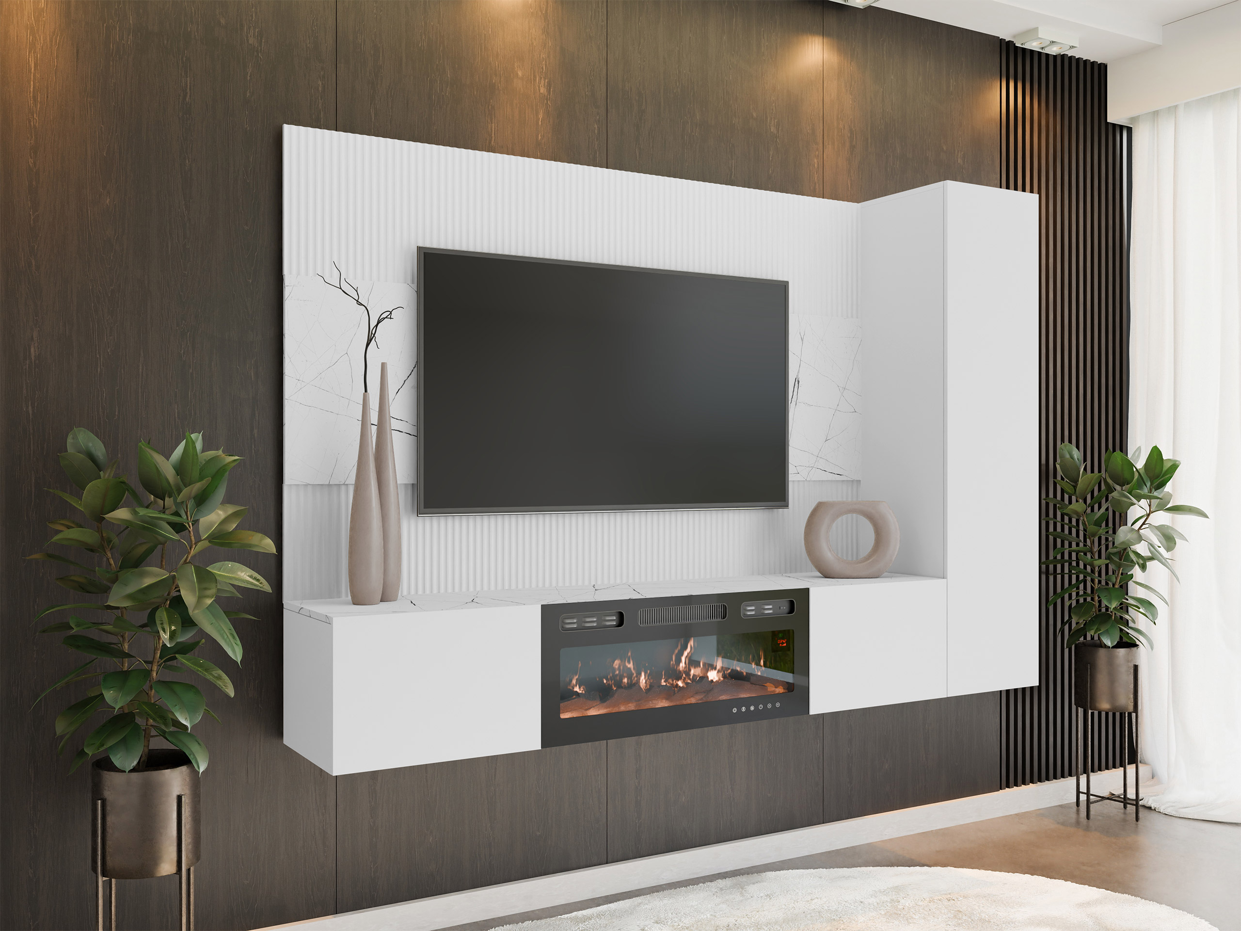 Ensemble de salon Comfivo Salix IX (Blanc + Marbre blanc)