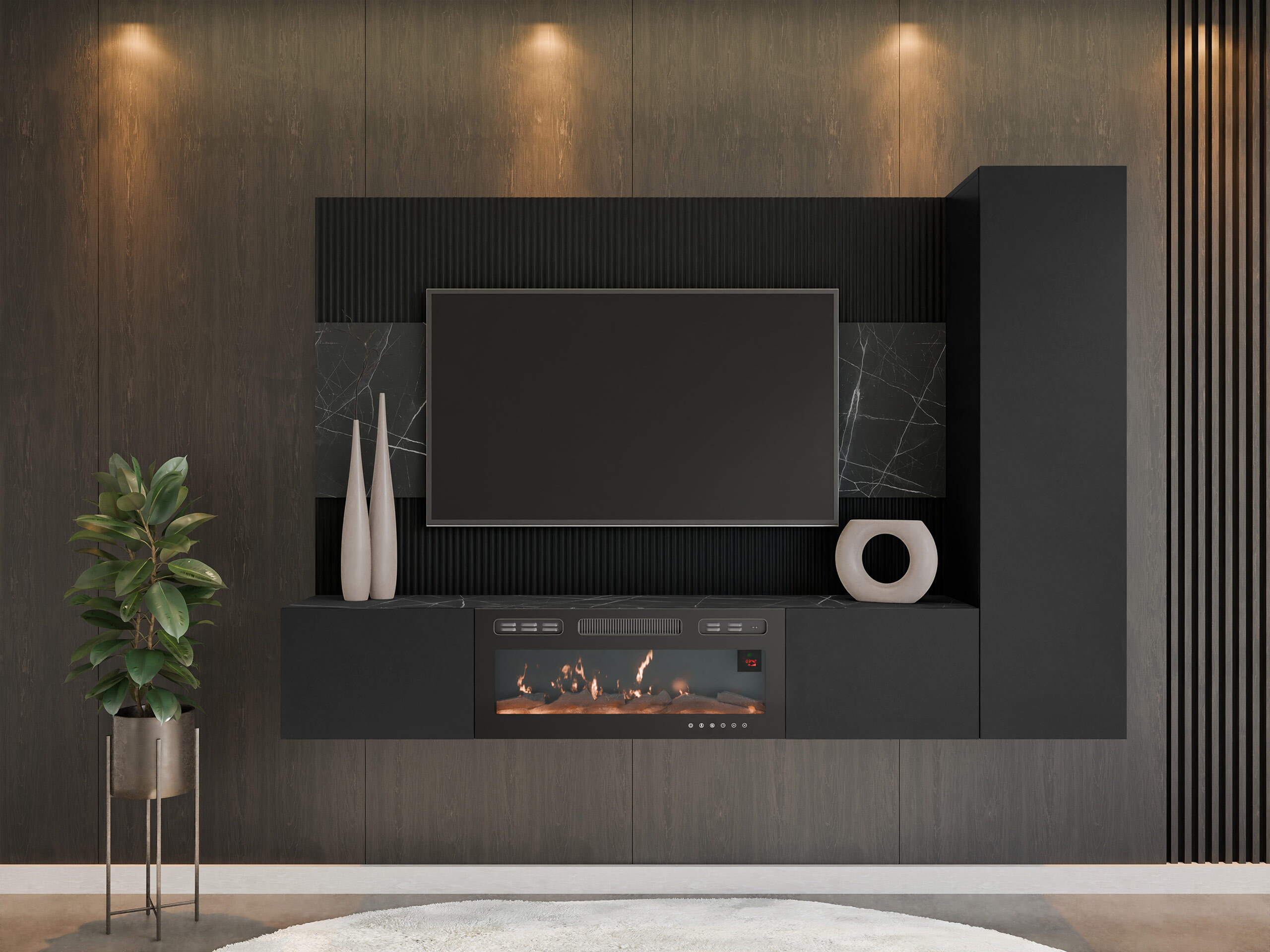 Ensemble de salon Comfivo Salix IX (Noir + Marbre noir)