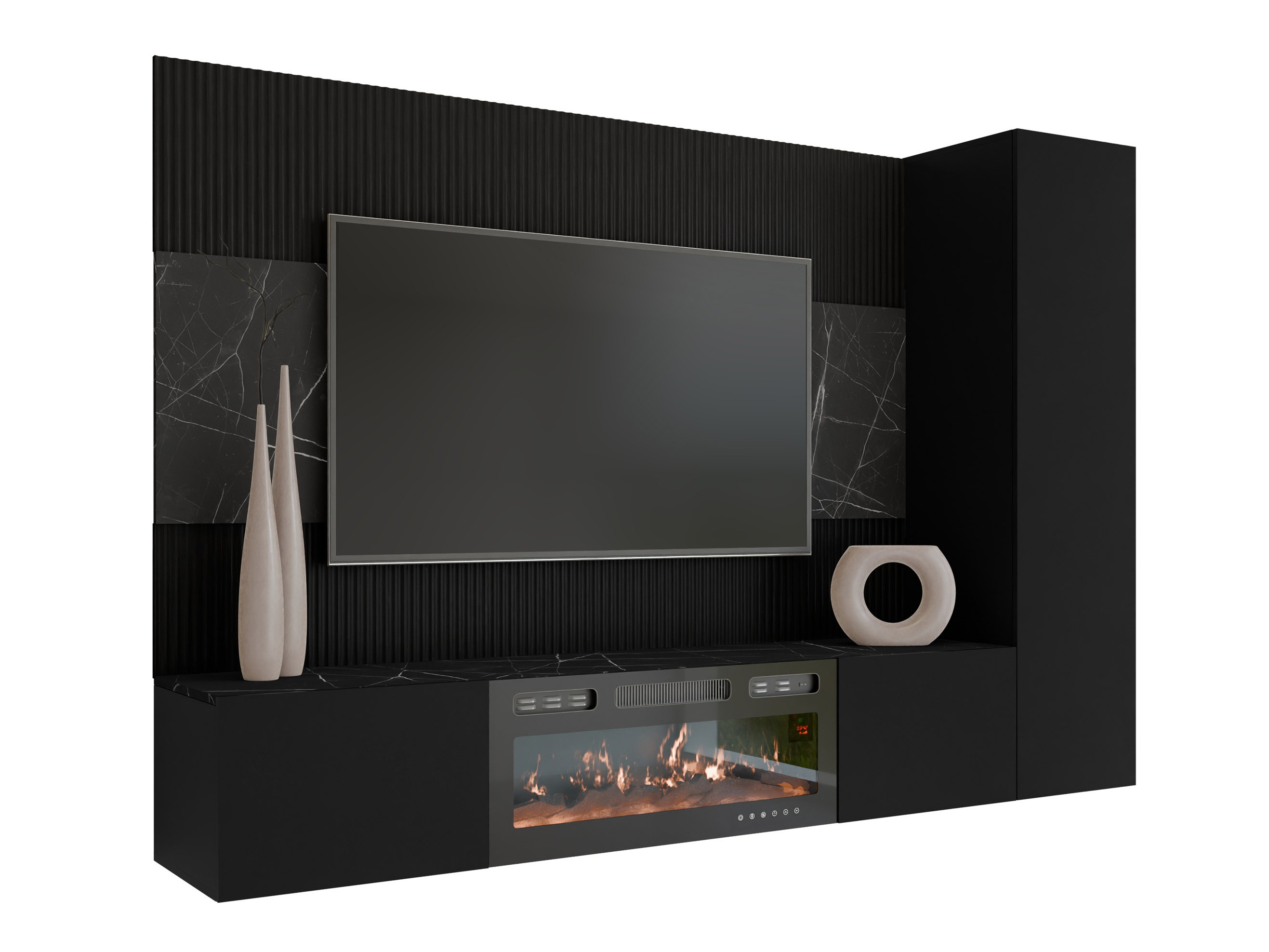 Ensemble de salon Comfivo Salix IX (Noir + Marbre noir)