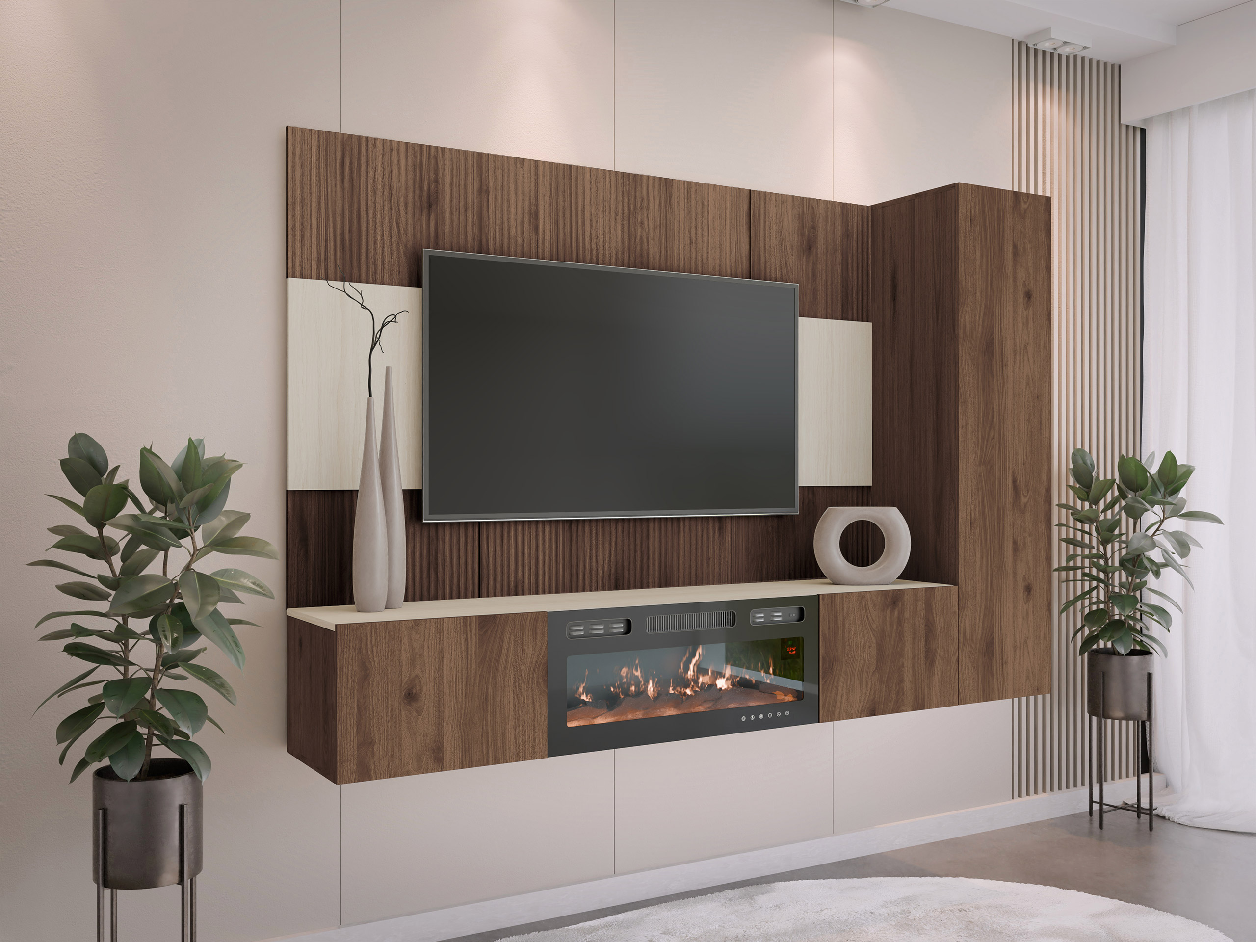 Ensemble de salon Comfivo Salix IX (Noyer + Clair Travertine)