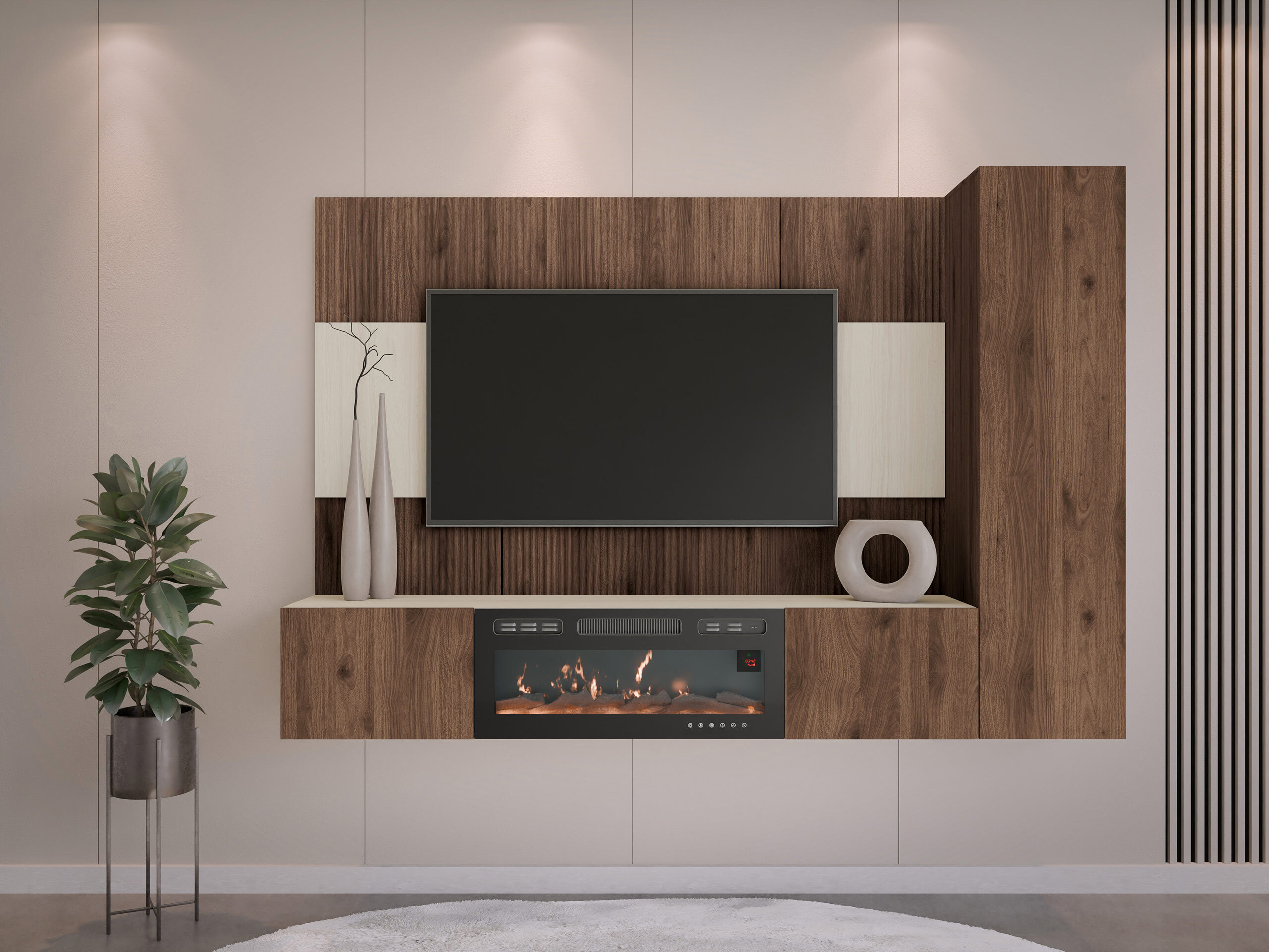Ensemble de salon Comfivo Salix IX (Noyer + Clair Travertine)