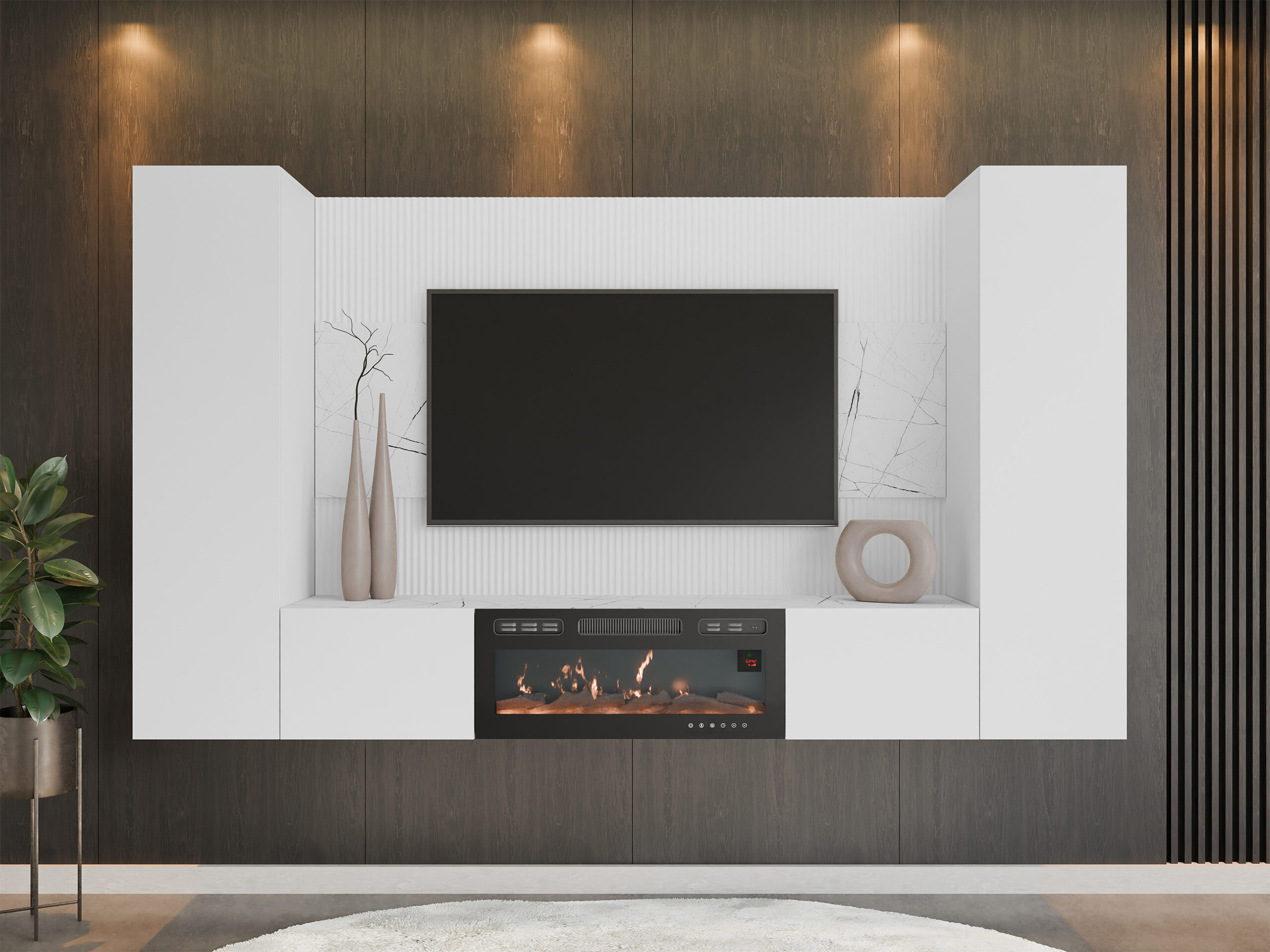 Ensemble de salon Comfivo Salix VIII (Blanc + Marbre blanc)