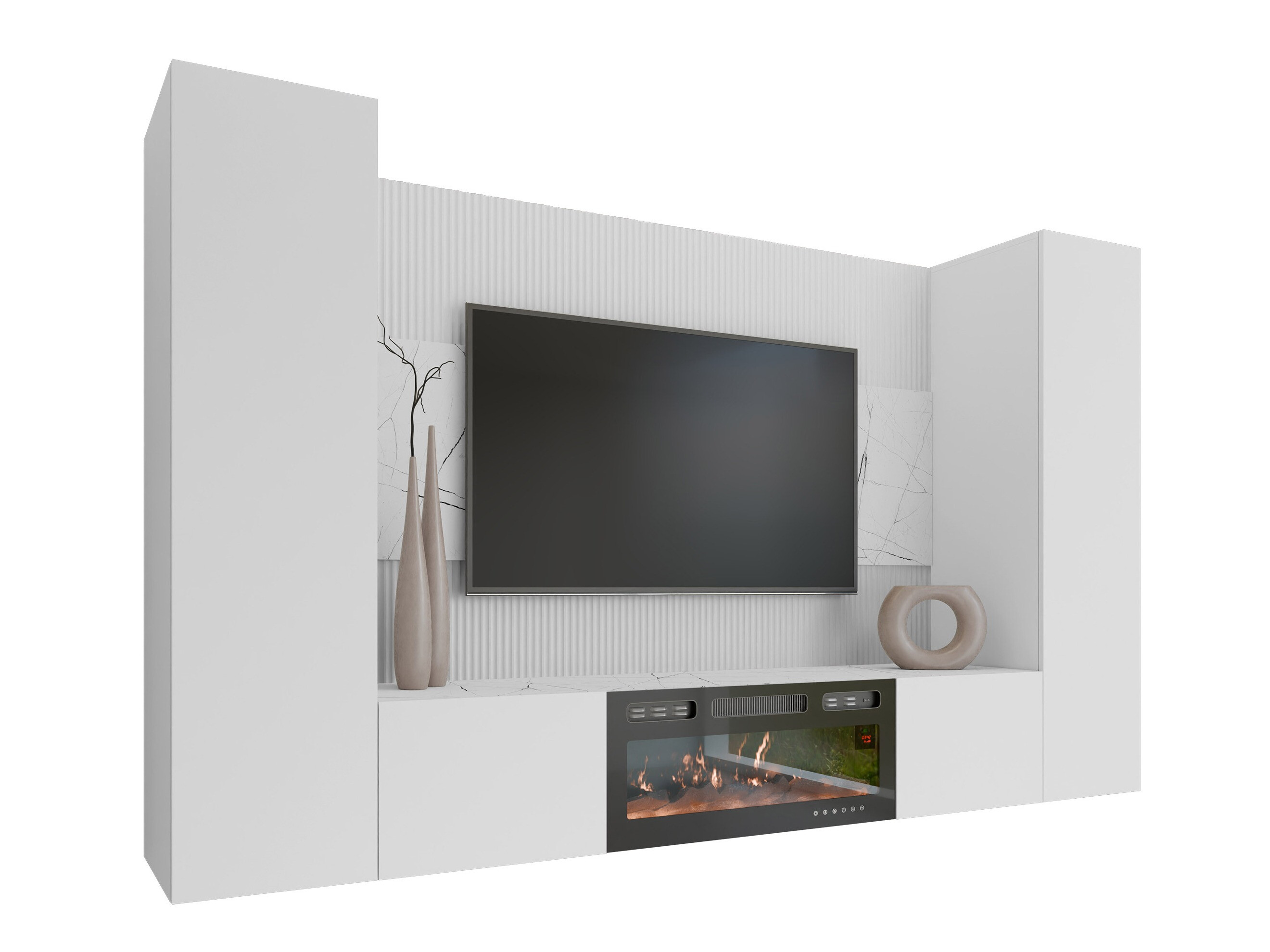 Ensemble de salon Comfivo Salix VIII (Blanc + Marbre blanc)