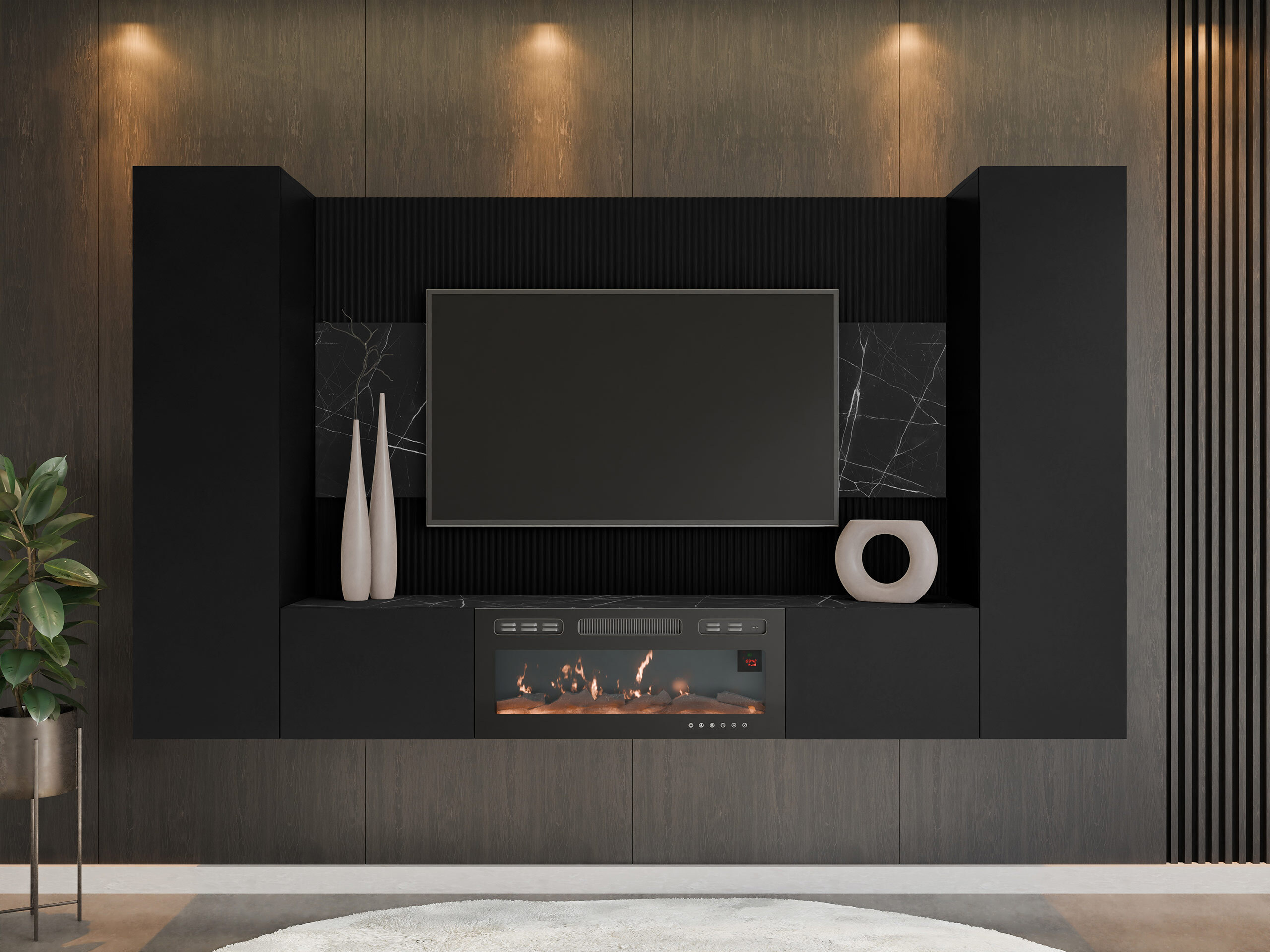 Ensemble de salon Comfivo Salix VIII (Noir + Marbre noir)