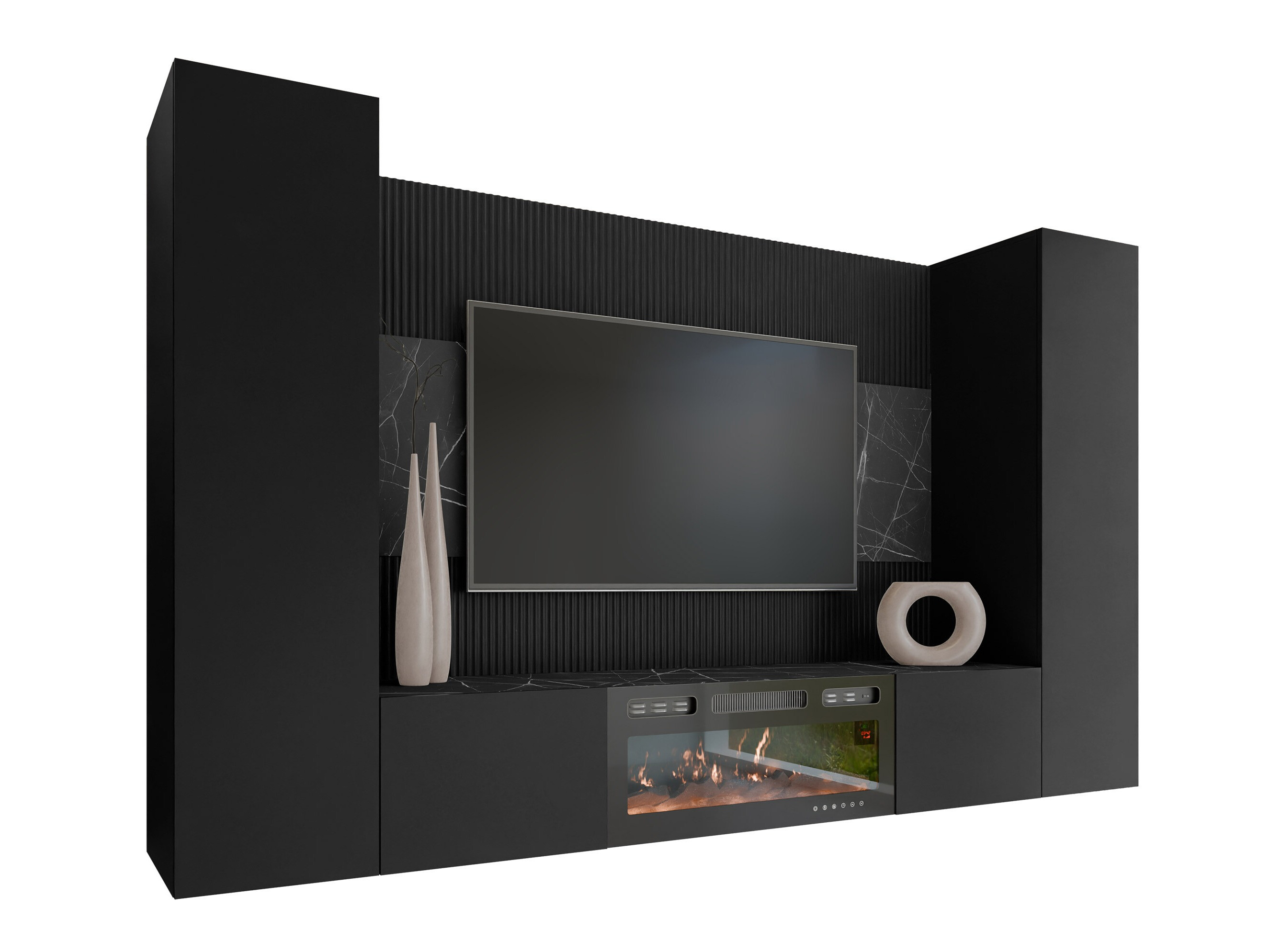 Ensemble de salon Comfivo Salix VIII (Noir + Marbre noir)