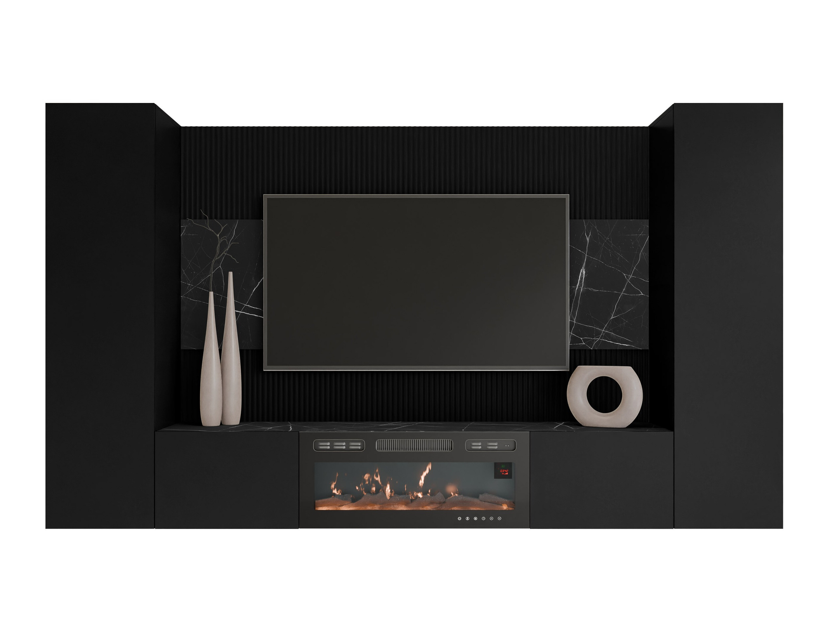 Ensemble de salon Comfivo Salix VIII (Noir + Marbre noir)