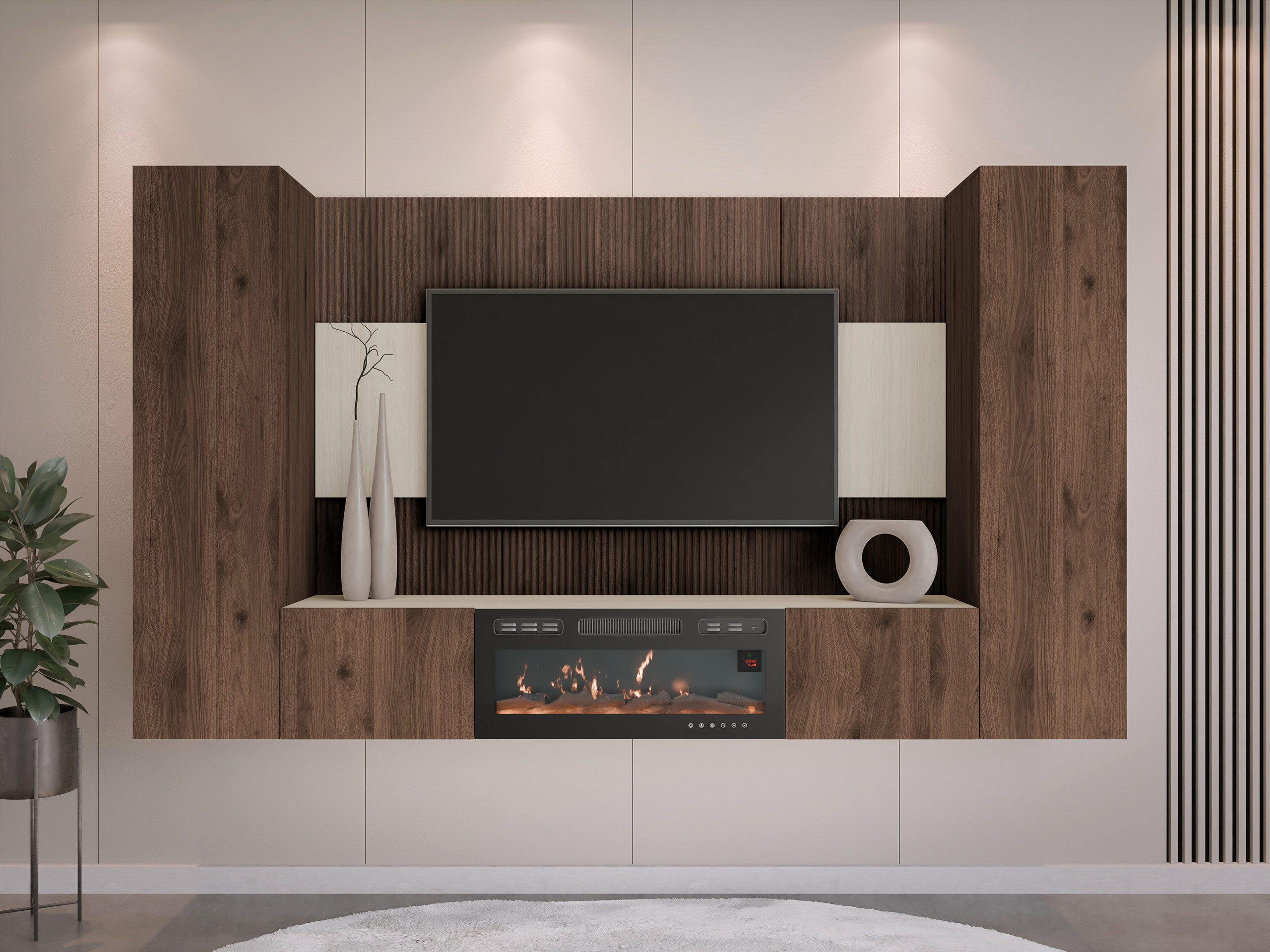 Ensemble de salon Comfivo Salix VIII (Noyer + Clair Travertine)