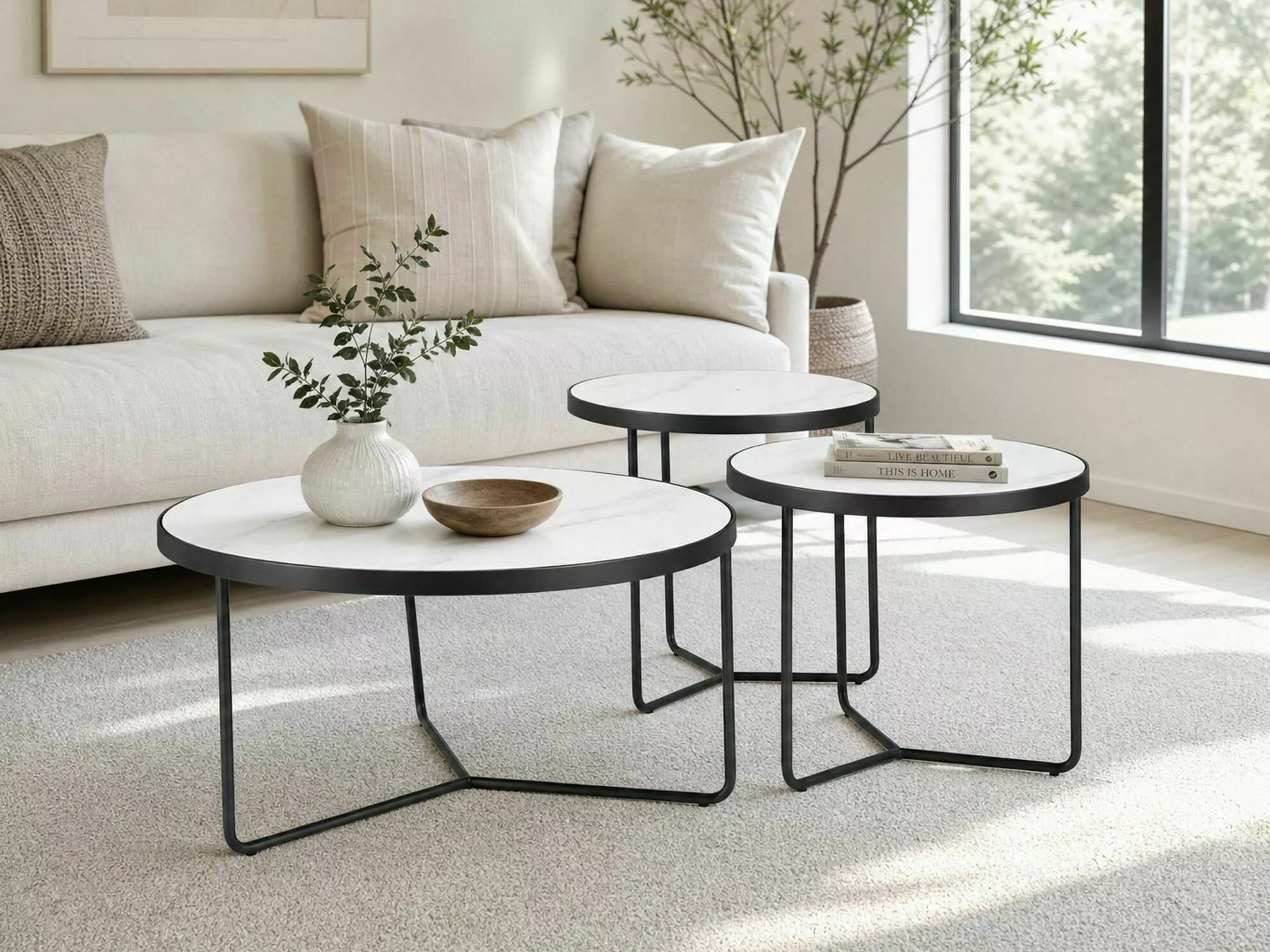 Ensemble tables basses Detroit 570 (Marbre blanc + Noir)