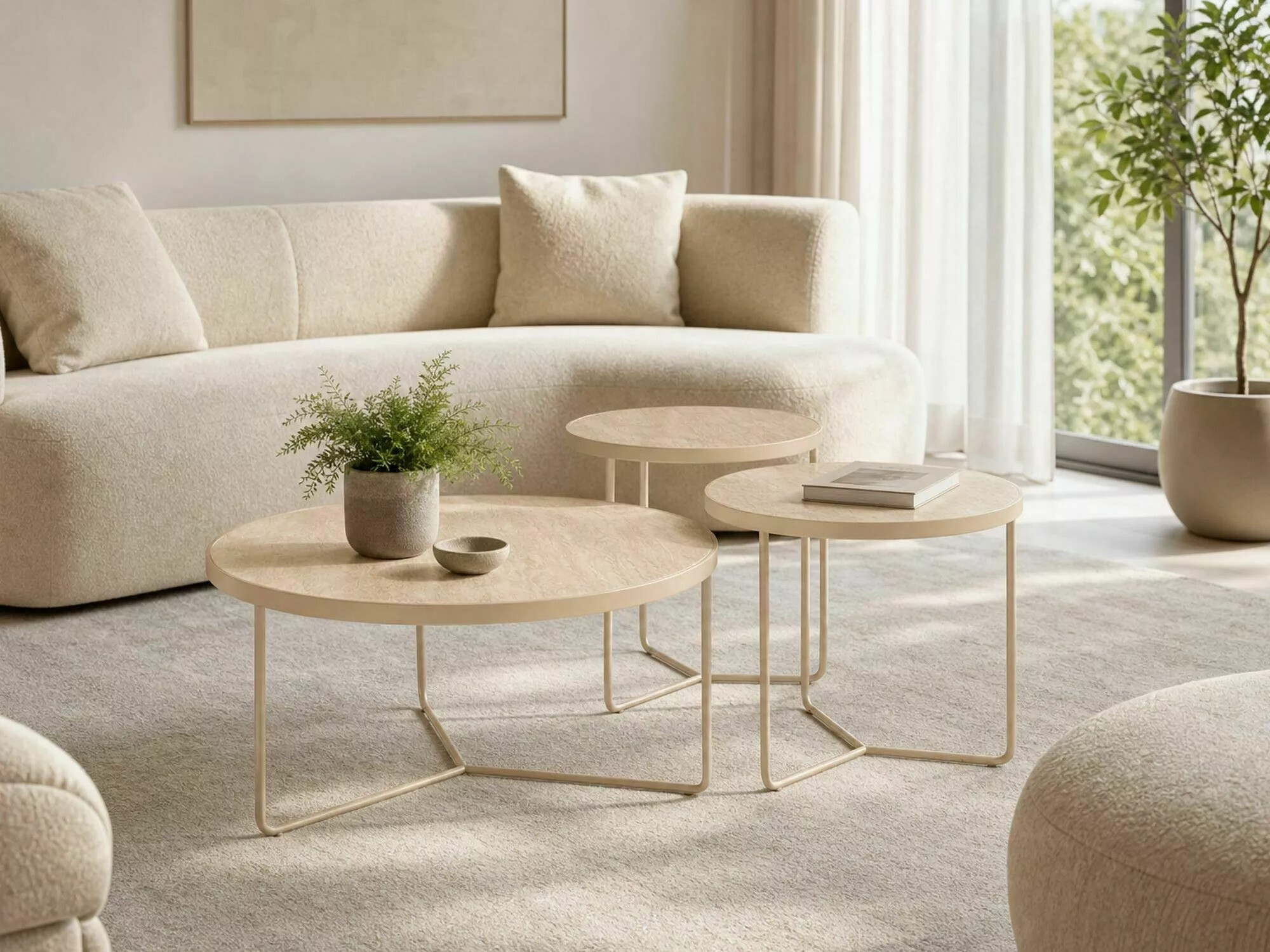 Ensemble tables basses Detroit 570 (Travertin clair + Cachemire)