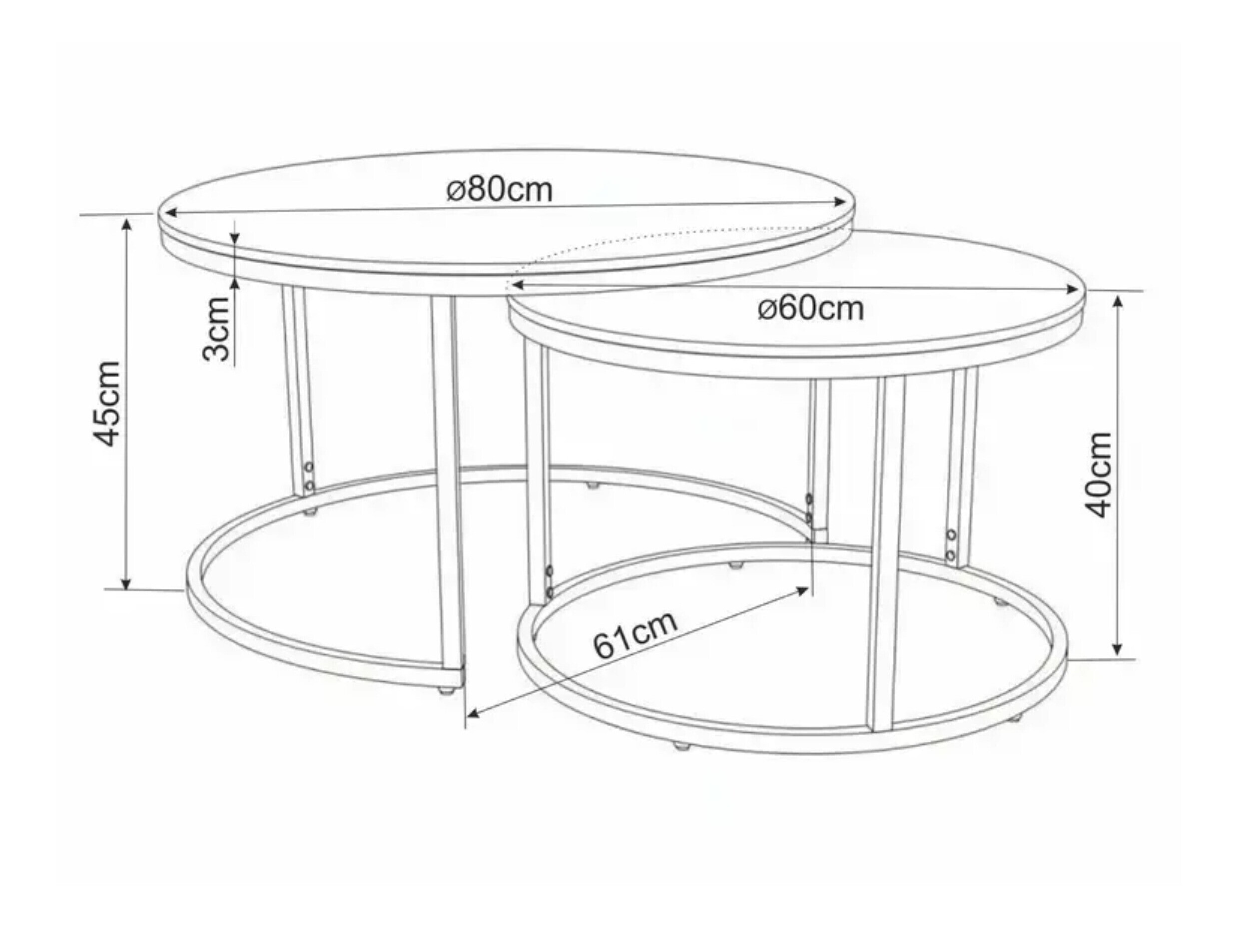 Ensemble tables basses Detroit 607 (Marbre blanc + Marbre noir + Noir)