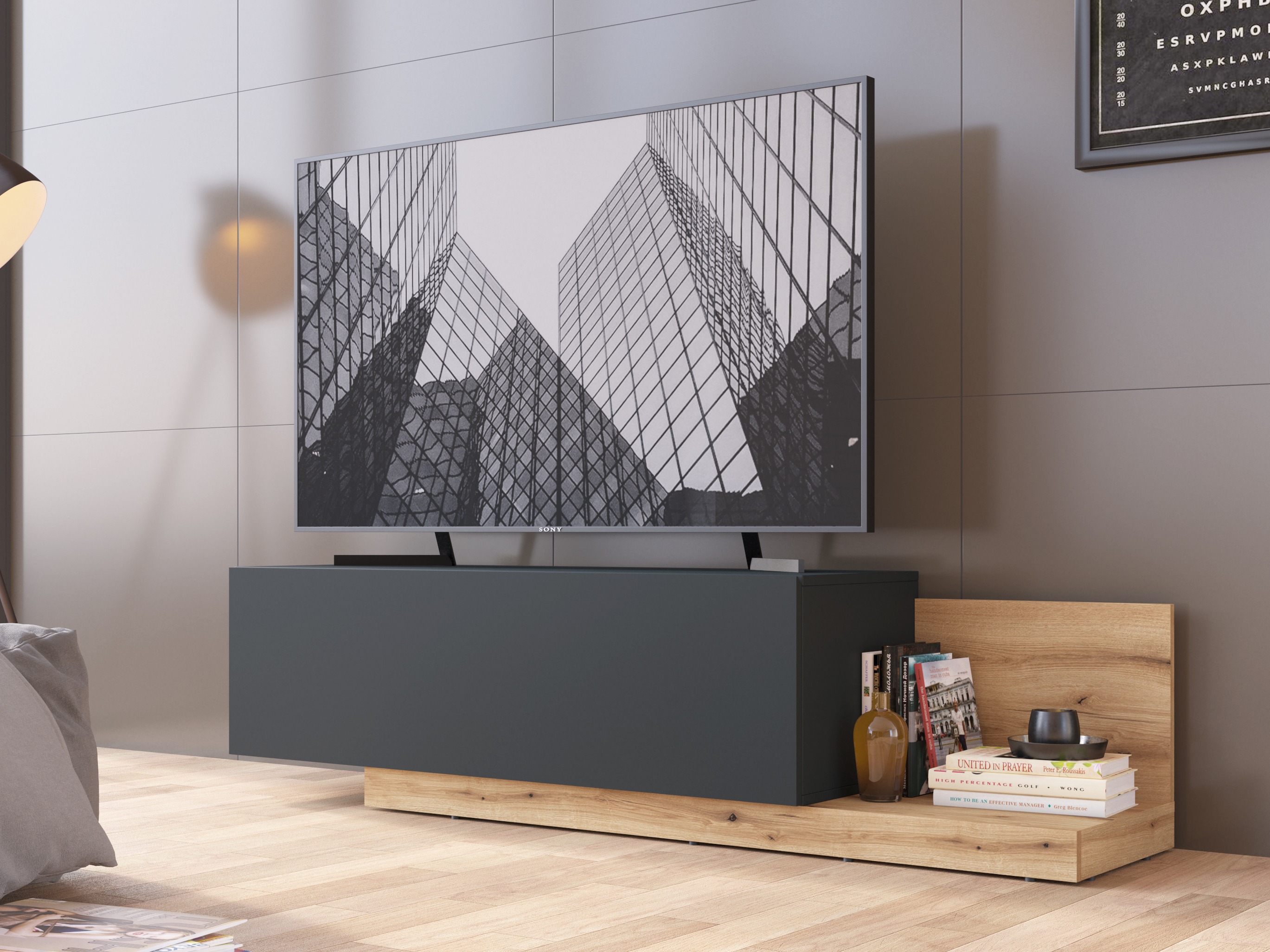 Meuble TV Ontario 244 (Gris + Chêne)