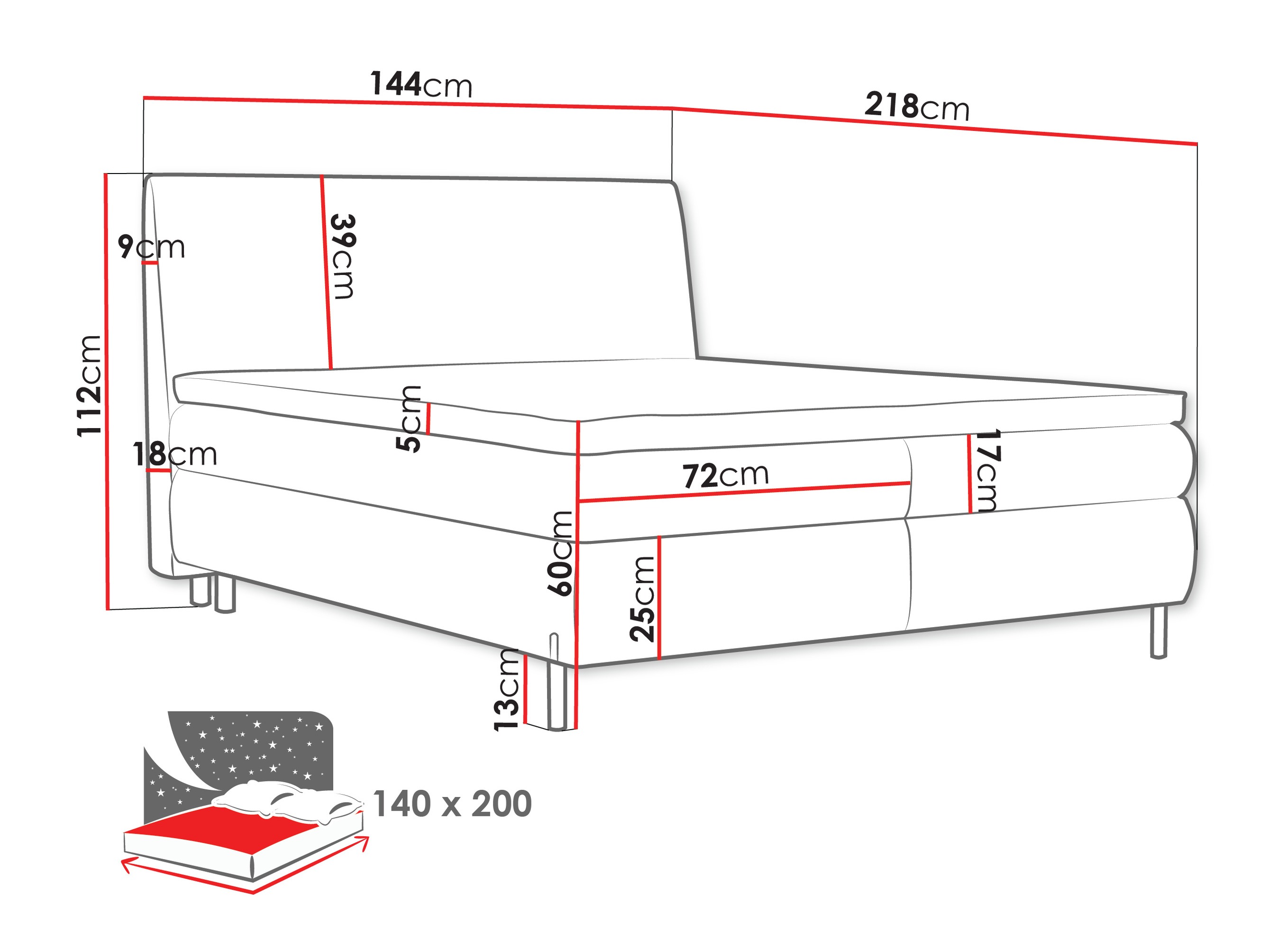 Lit boxspring Portage 113 (Adventure 51)