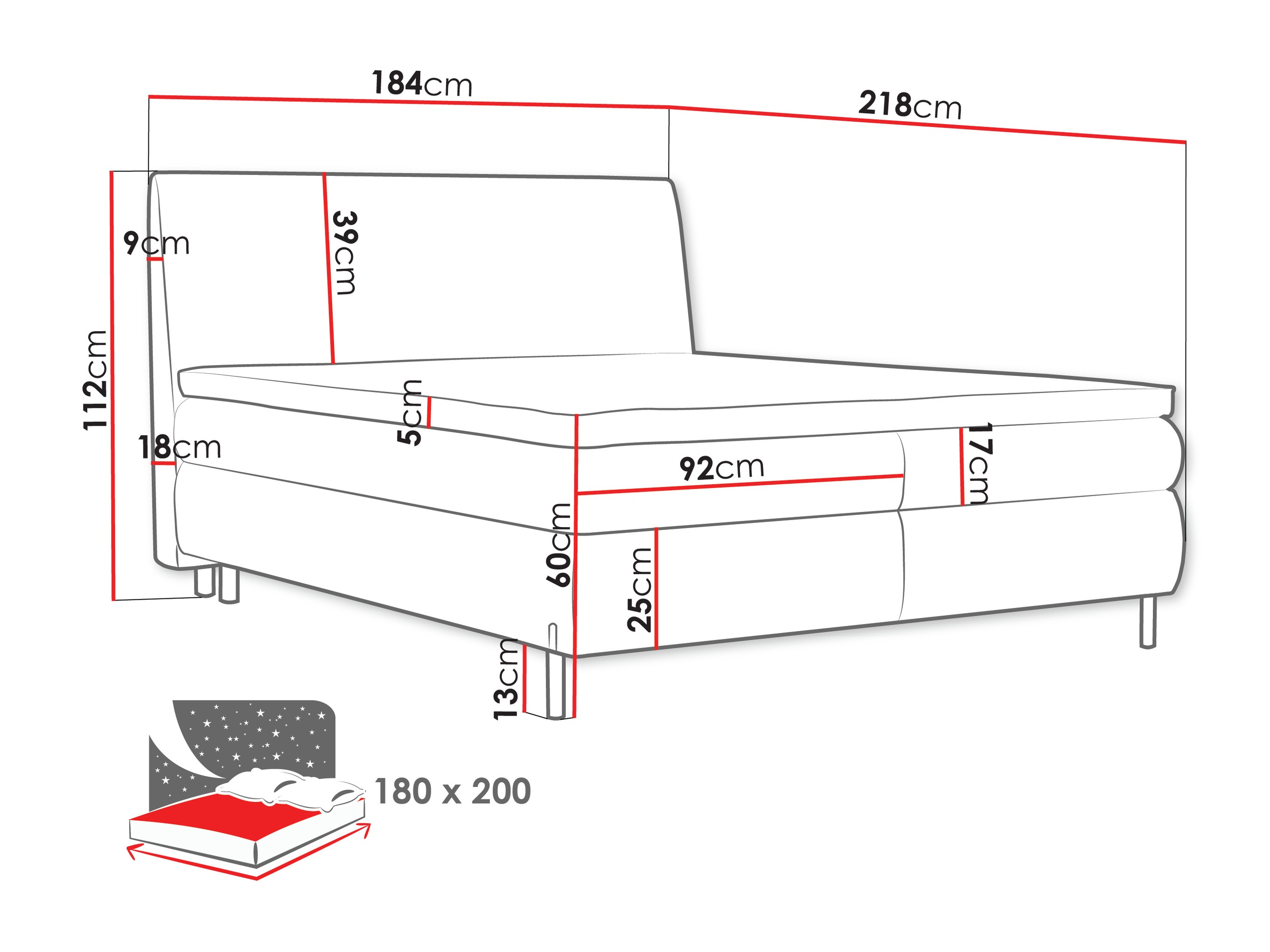 Lit boxspring Portage 113 (Adventure 51)