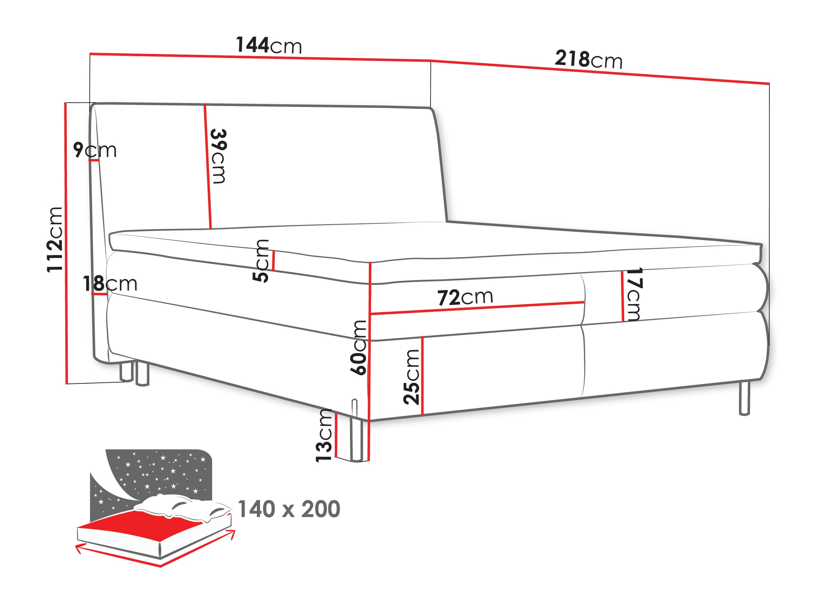 Lit boxspring Portage 113 (Adventure 80)