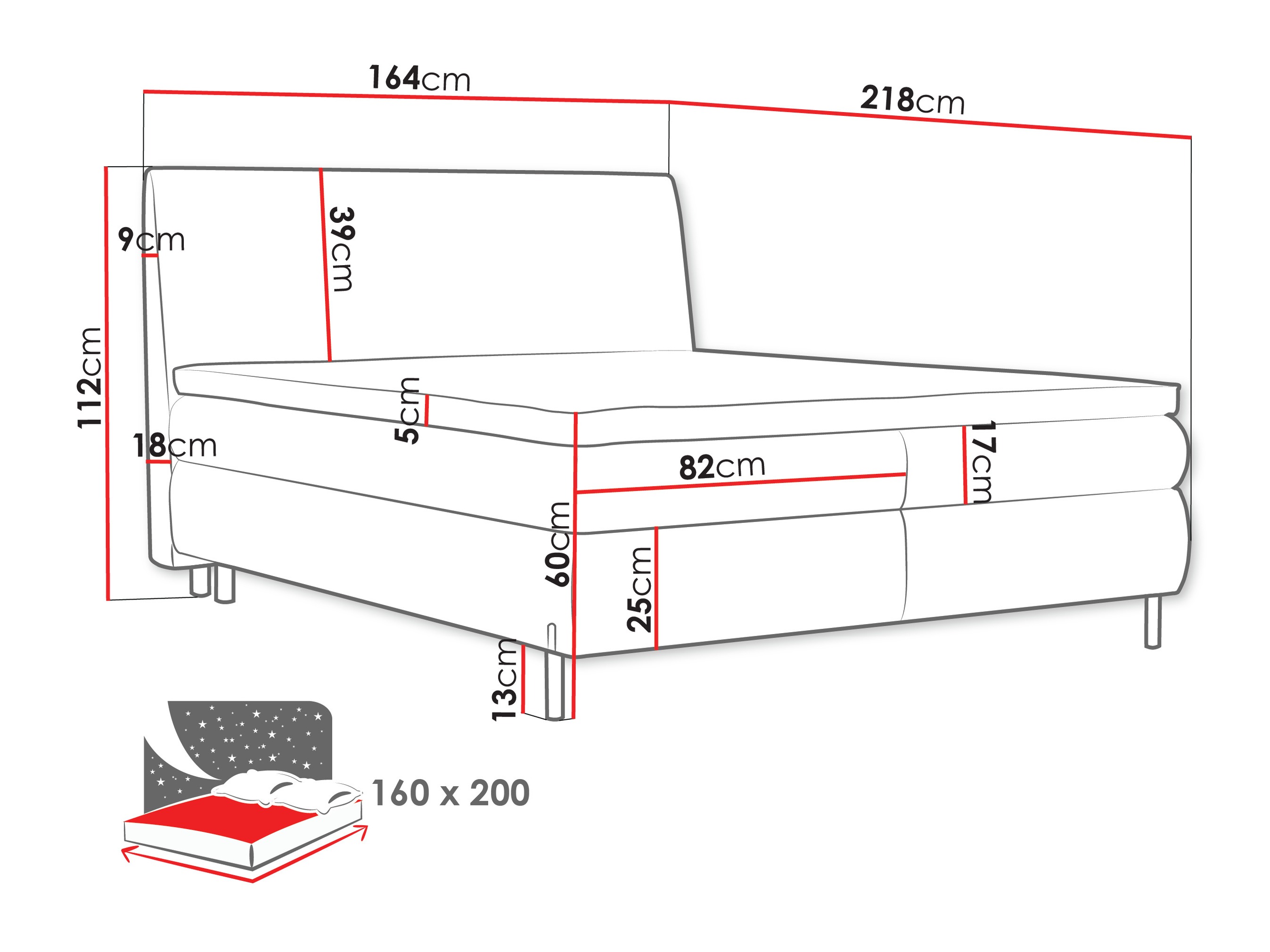Lit boxspring Portage 113 (Adventure 80)