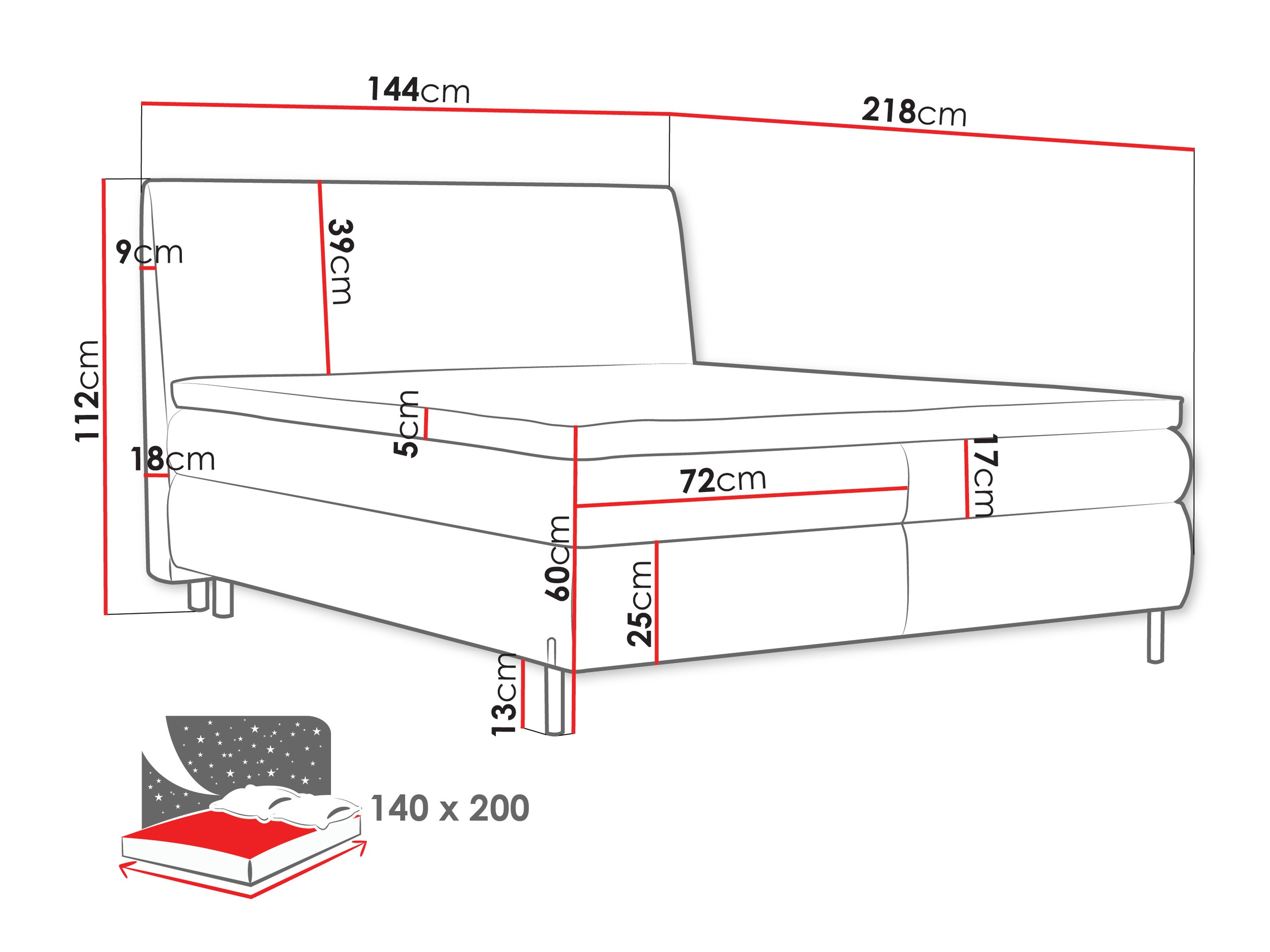 Lit boxspring Portage 113 (Adventure 90)