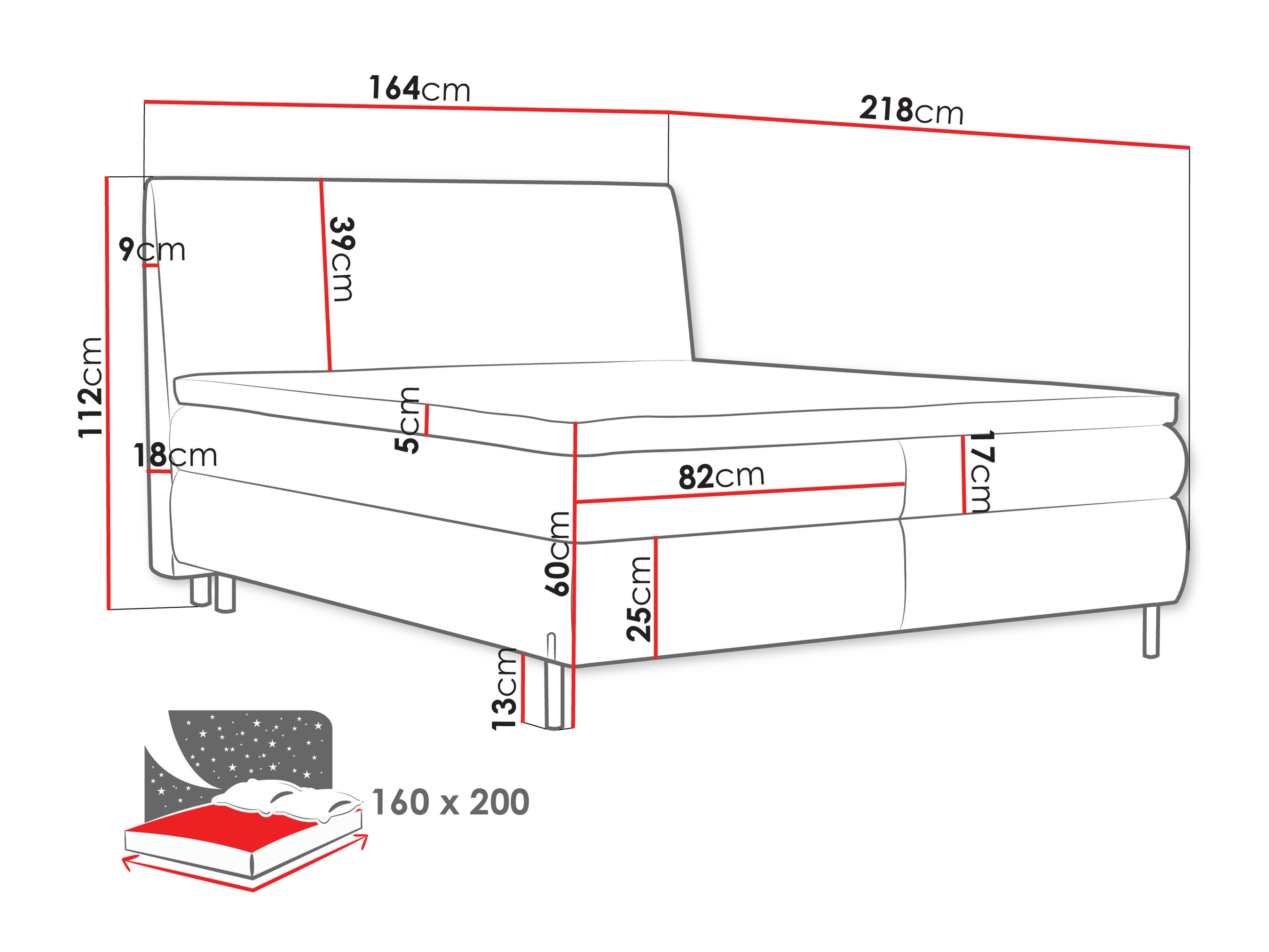 Lit boxspring Portage 113 (Adventure 90)