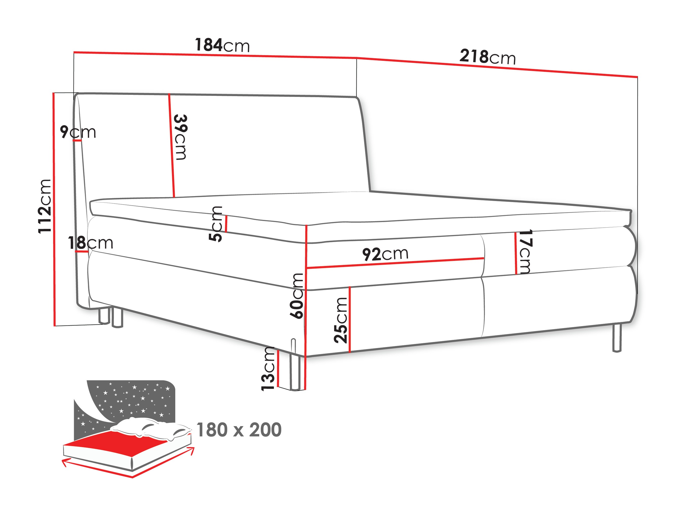 Lit boxspring Portage 113 (Adventure 94)