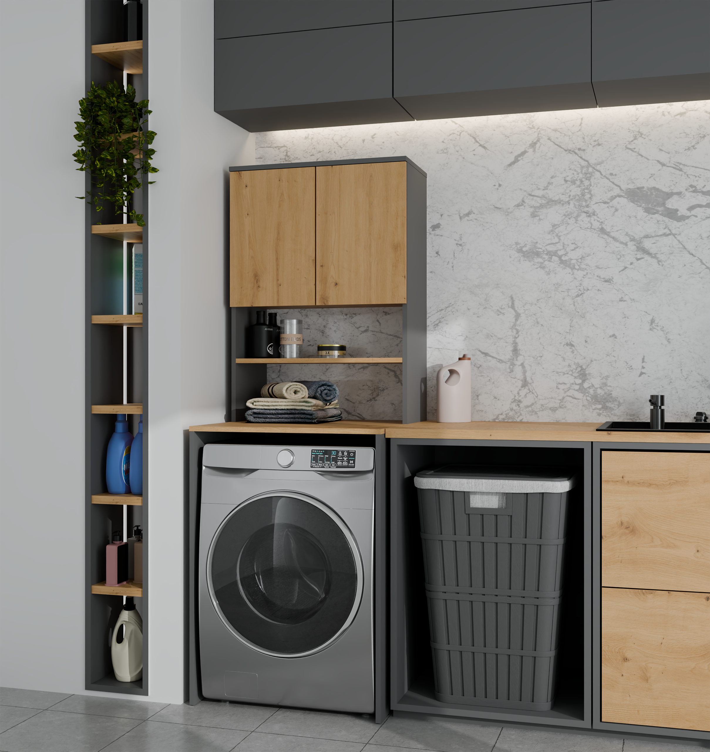 Colonne de salle de bain Balelbo 112 (Anthracite + Chêne Artisan)
