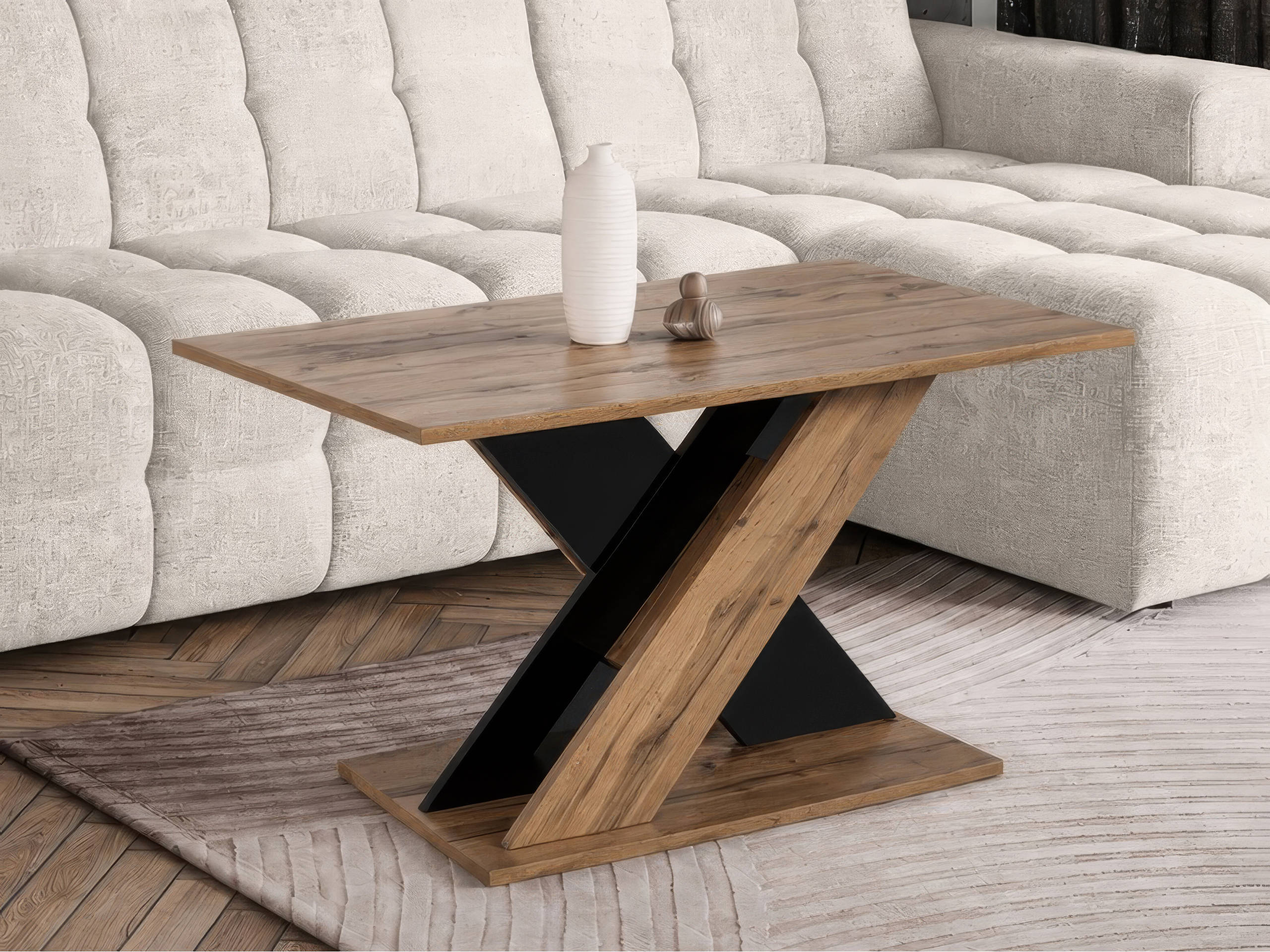 Table basse Goodyear 140 (Chêne wotan + Noir brillant)