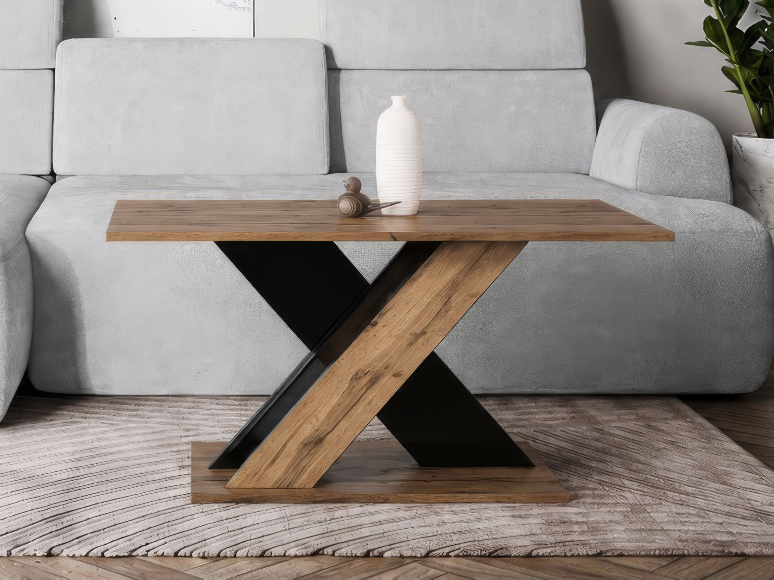 Table basse Goodyear 140 (Chêne wotan + Noir brillant)