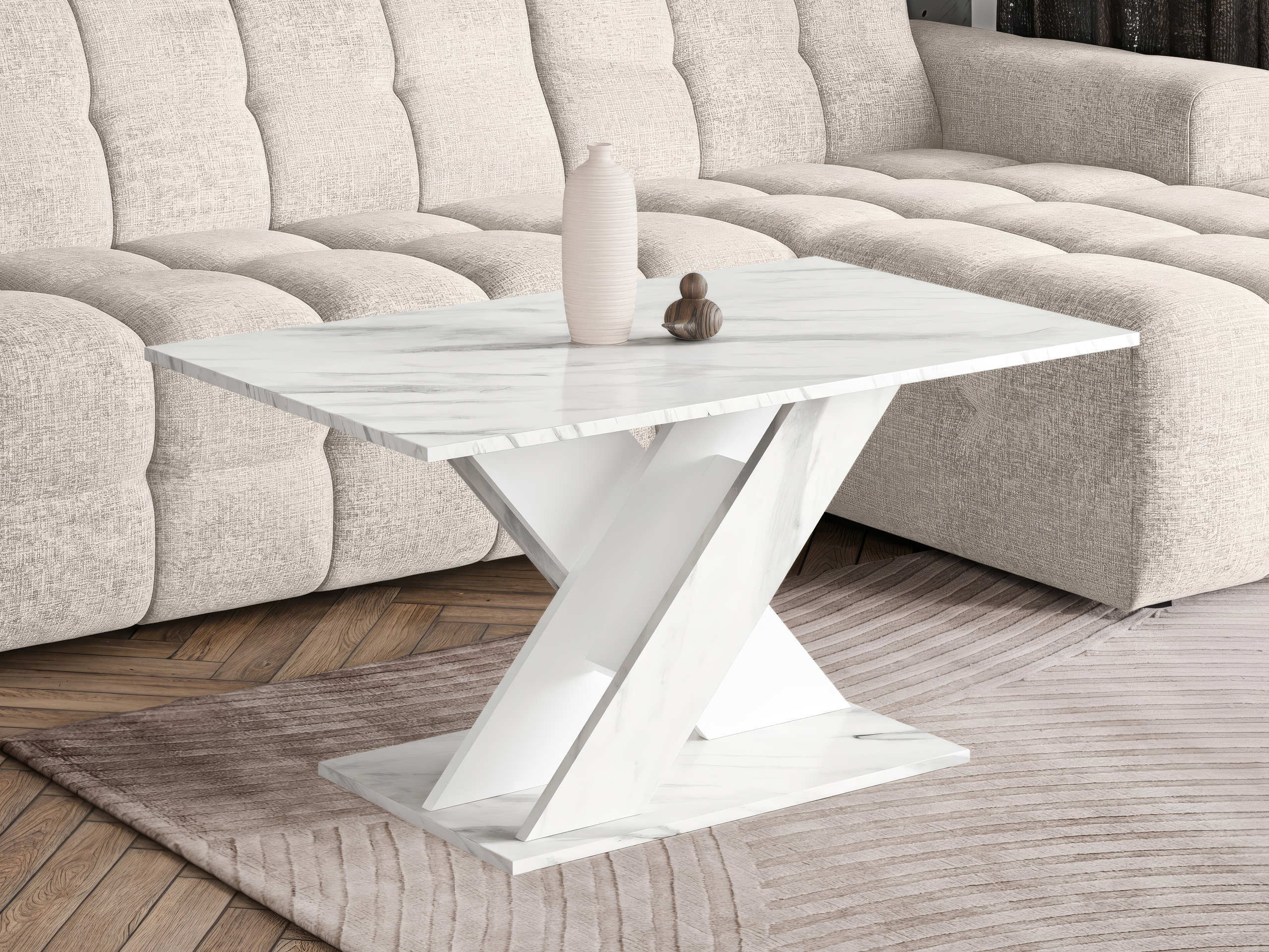 Table basse Goodyear 140 (Marbre blanc + Blanc)