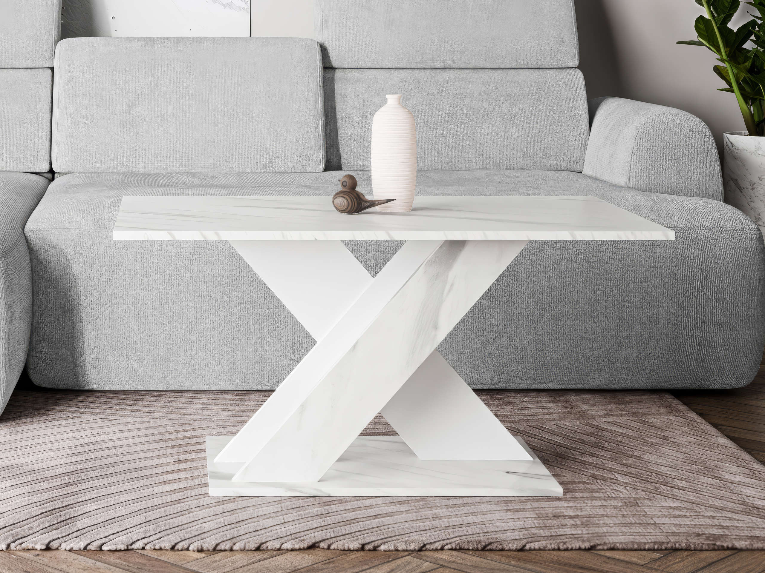 Table basse Goodyear 140 (Marbre blanc + Blanc)