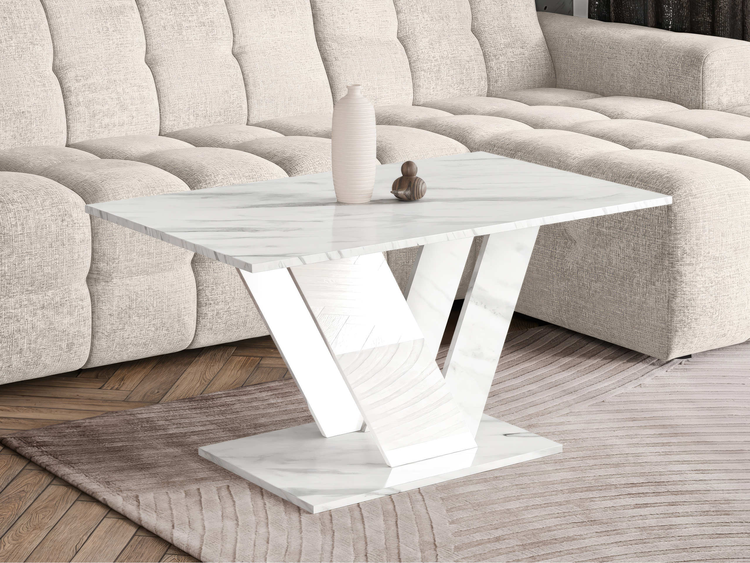 Table basse Goodyear 142 (Marbre blanc + Blanc brillant)